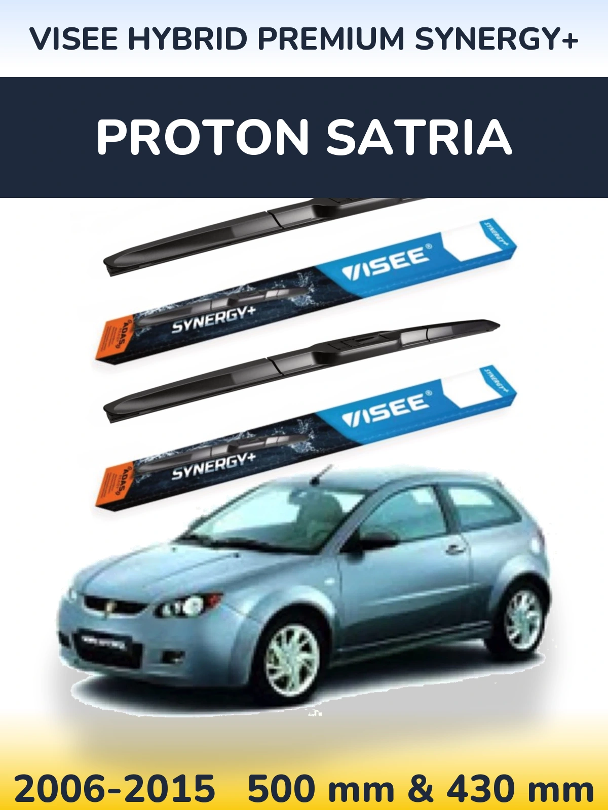 Front wiper blade set VISEE HYBRID PREMIUM SYNERGY+ 500 & 430 mm for Proton Satria 2006-2015