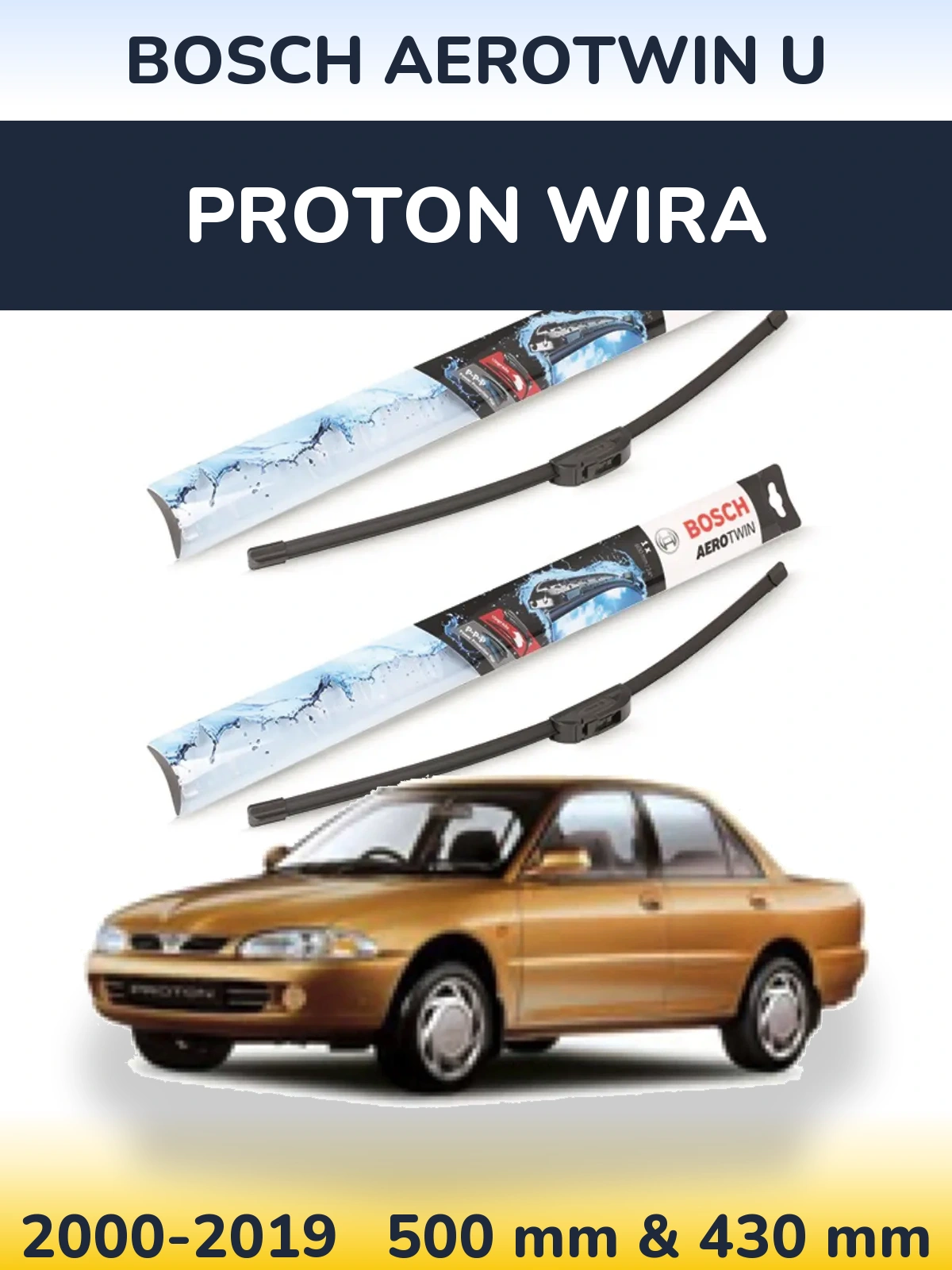 Komplet przednich wycieraczek BOSCH AeroTwin U 500 & 430 mm do Proton Wira 2000-2019