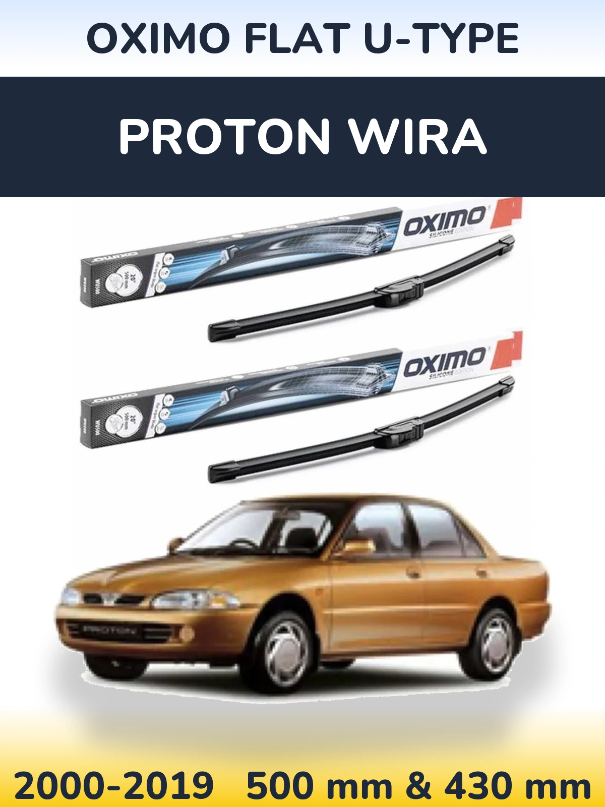 Komplet przednich wycieraczek Oximo Flat U-type 500 & 430 mm do Proton Wira 2000-2019