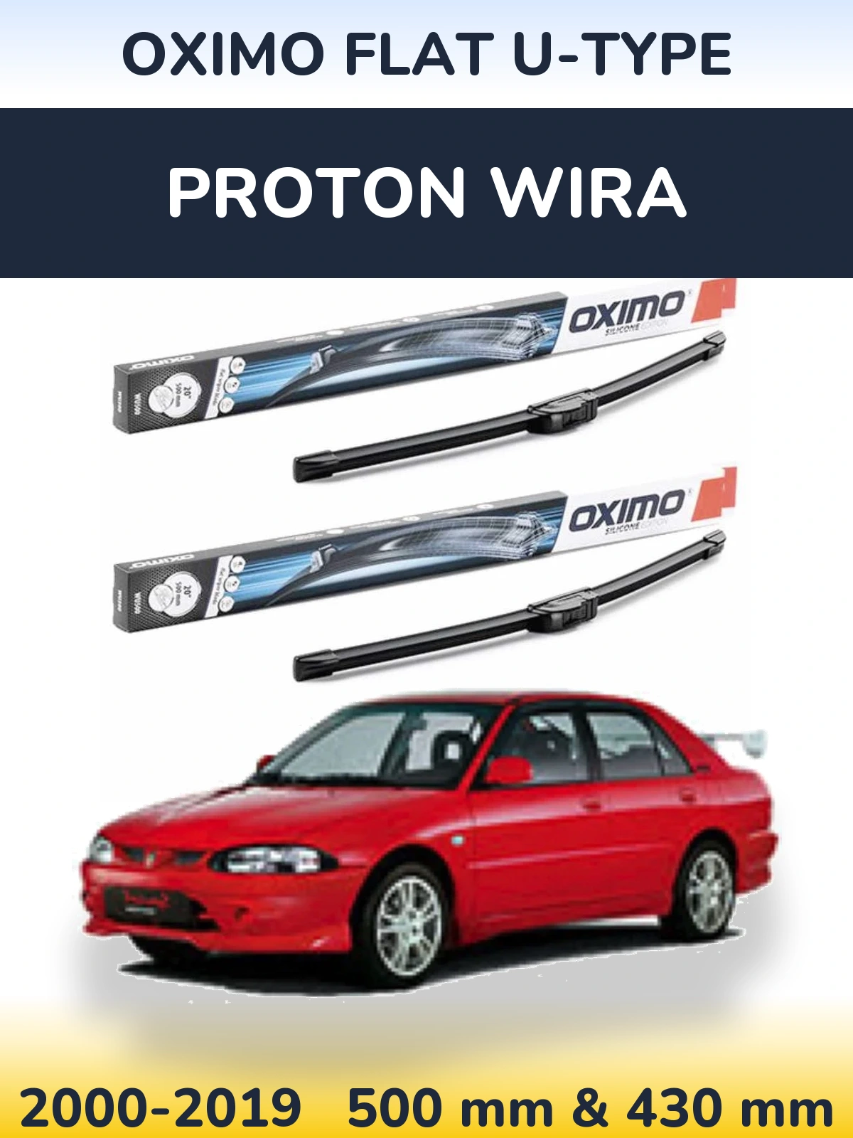 Komplet przednich wycieraczek Oximo Flat U-type 500 & 430 mm do Proton Wira 2000-2019