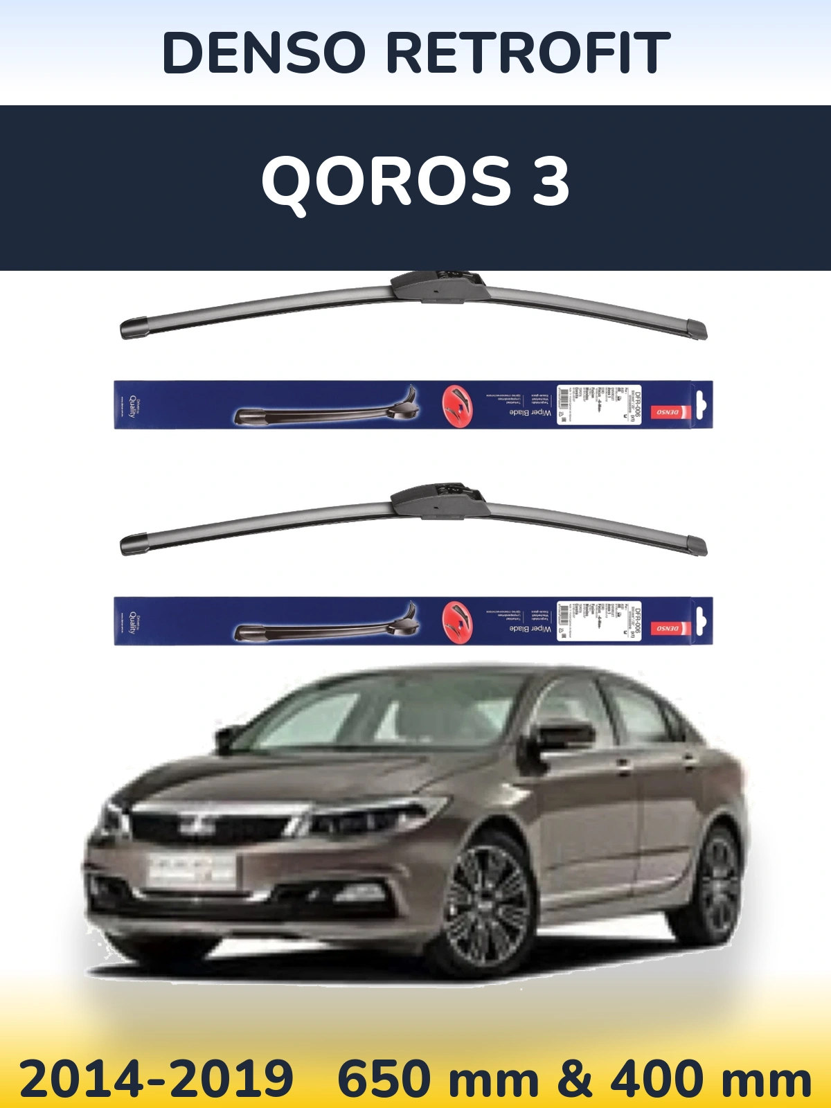 Komplet przednich wycieraczek Denso Retrofit 650 & 400 mm do Qoros 3 2014-2019