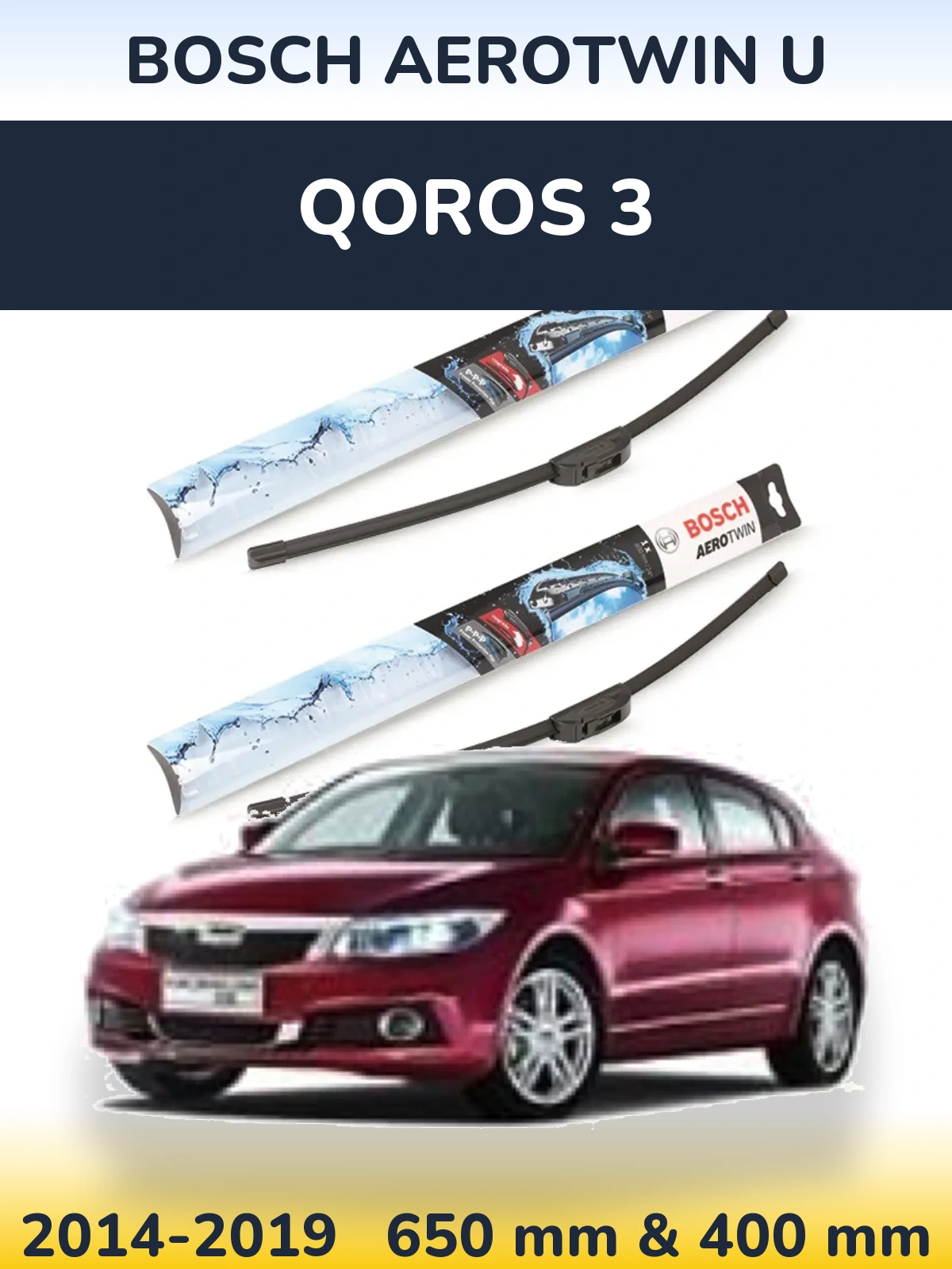 Front wiper blade set BOSCH AeroTwin U 650 & 400 mm for Qoros 3 2014-2019