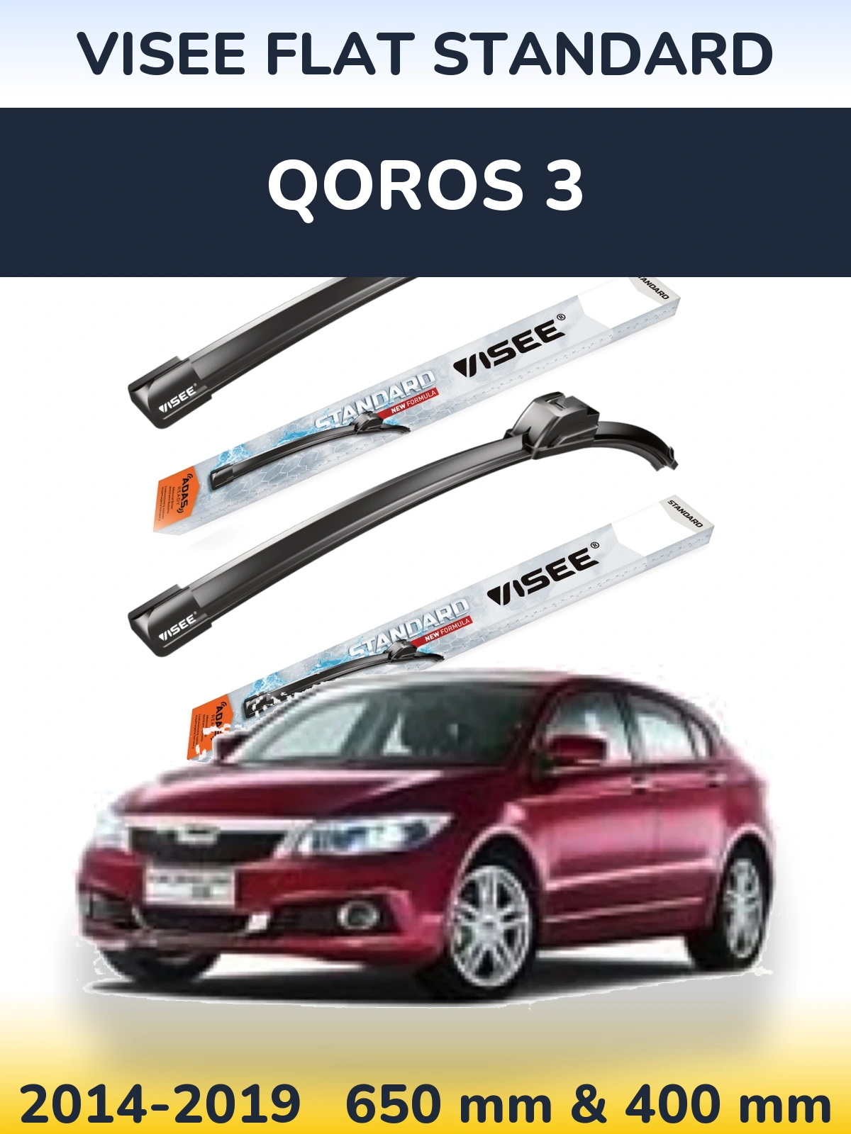 Komplet przednich wycieraczek VISEE FLAT STANDARD 650 & 400 mm do Qoros 3 2014-2019
