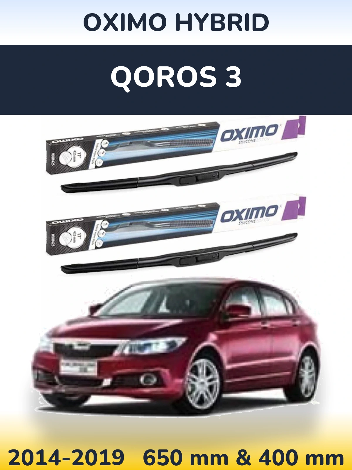 Komplet przednich wycieraczek Oximo Hybrid 650 & 400 mm do Qoros 3 2014-2019