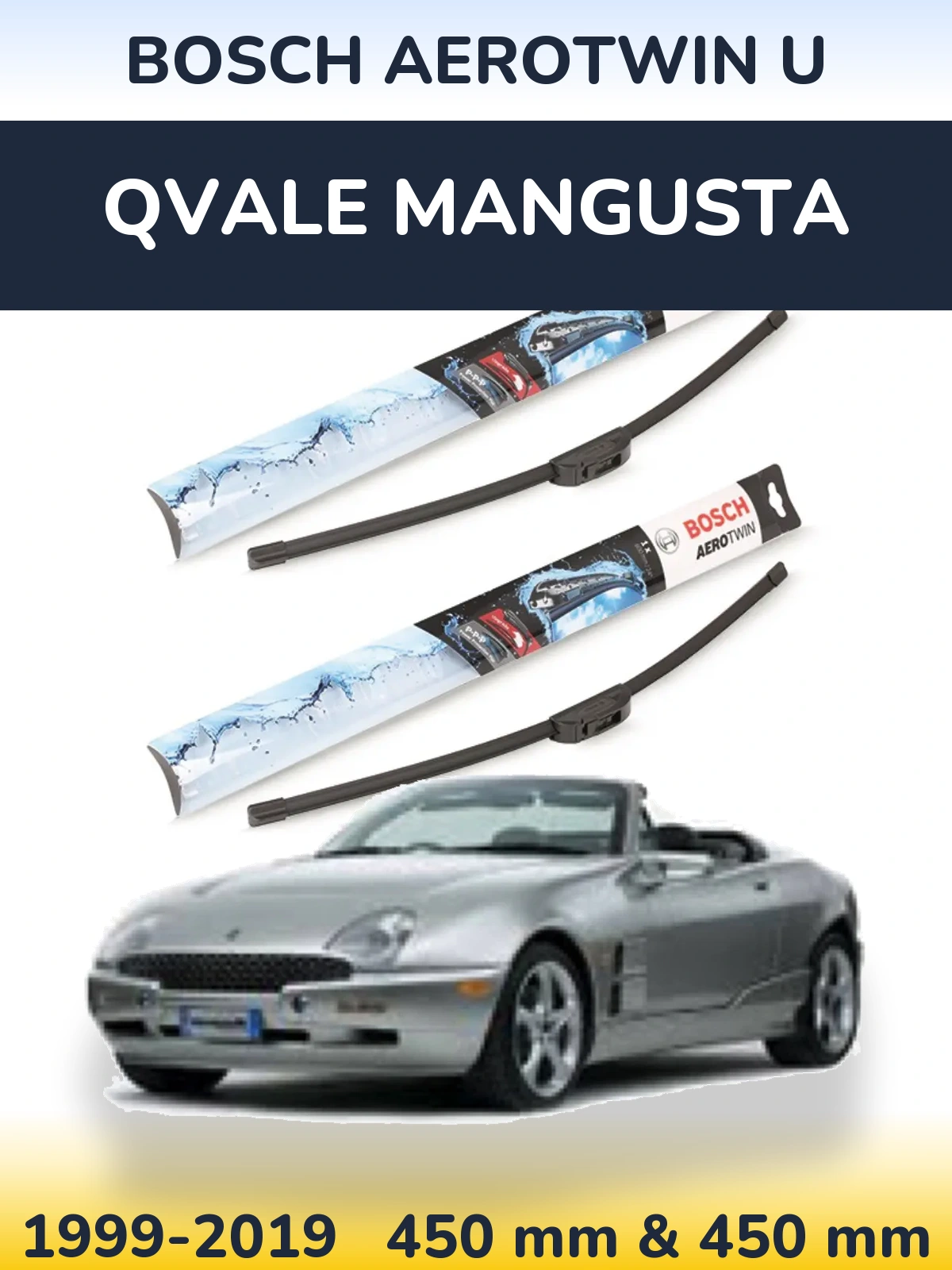 Komplet przednich wycieraczek BOSCH AeroTwin U 450 & 450 mm do Qvale Mangusta 1999-2019