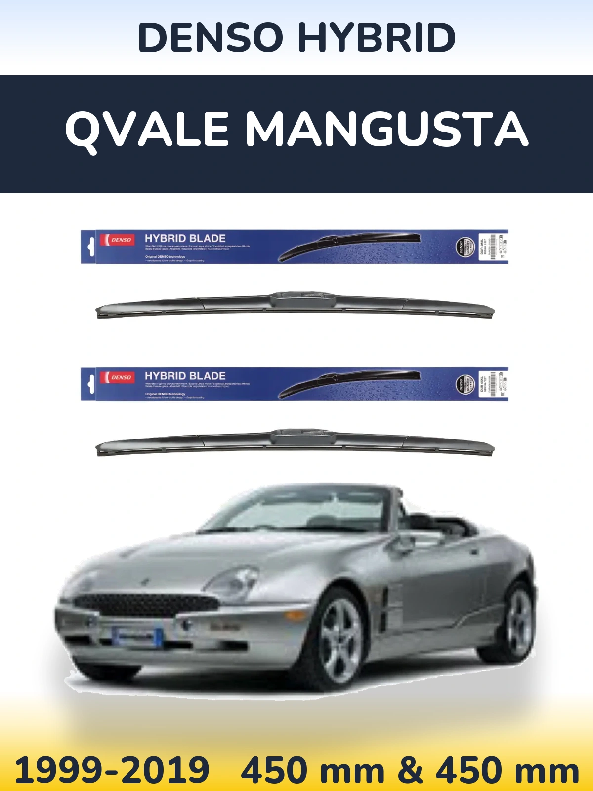 Komplet przednich wycieraczek Denso Hybrid 450 & 450 mm do Qvale Mangusta 1999-2019