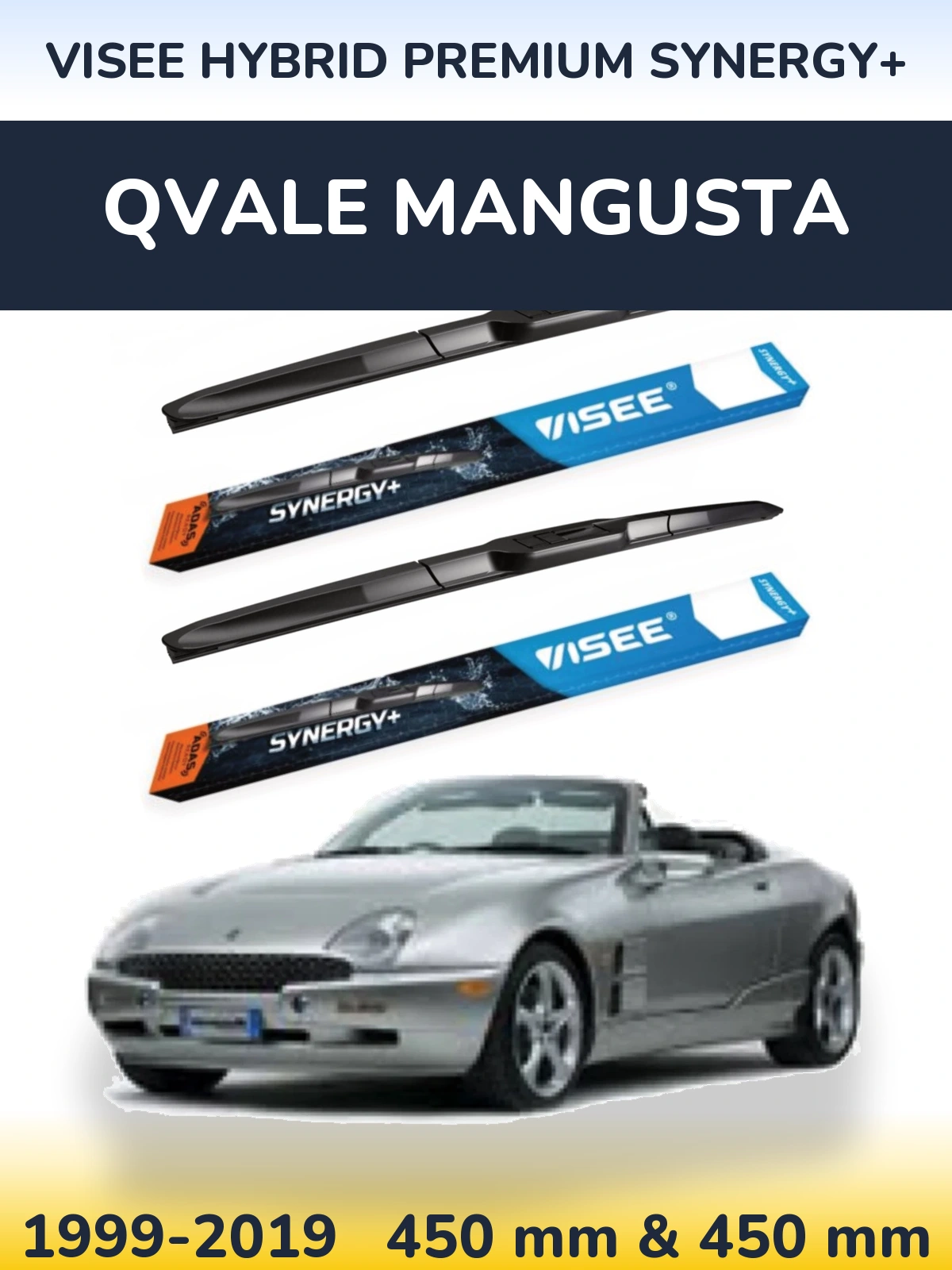 Комплект передних дворников VISEE HYBRID PREMIUM SYNERGY+ 450 & 450 мм для Qvale Mangusta 1999-2019