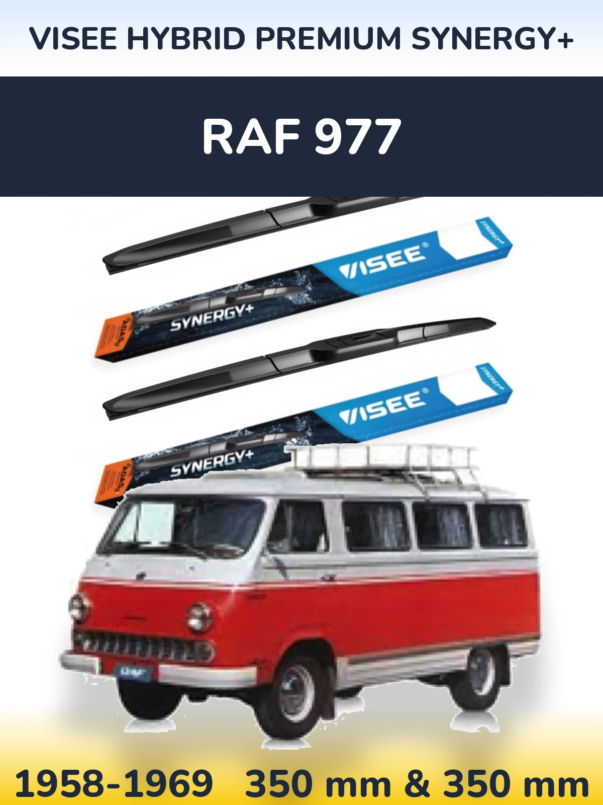Front wiper blade set VISEE HYBRID PREMIUM SYNERGY+ 350 & 350 mm for RAF 977 1958-1969