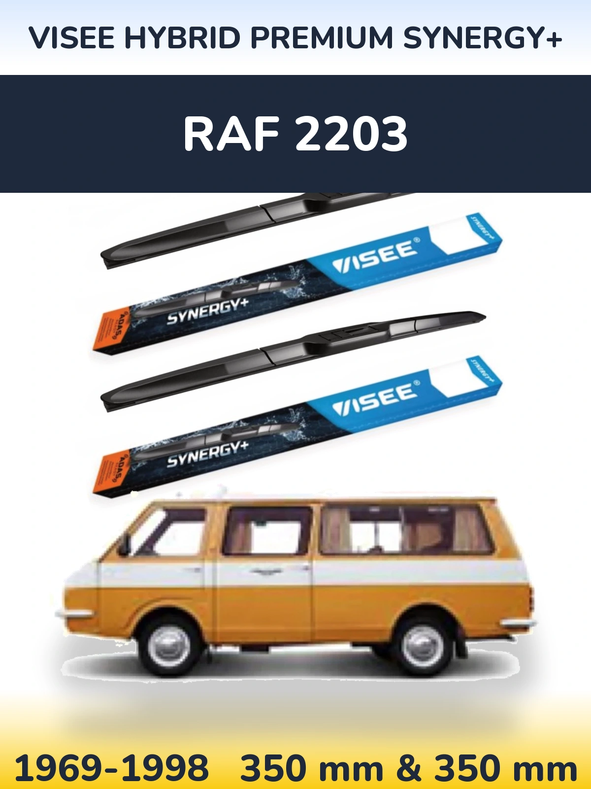 Front wiper blade set VISEE HYBRID PREMIUM SYNERGY+ 350 & 350 mm for RAF 2203 1969-1998