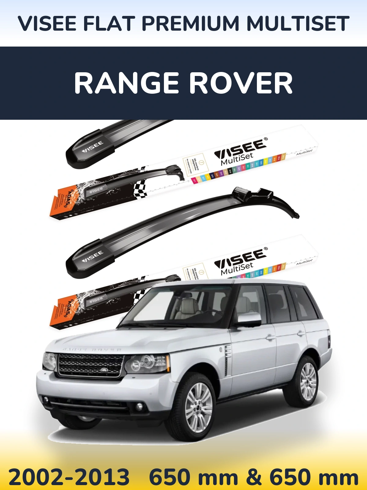 Front wiper blade set VISEE FLAT PREMIUM MultiSet 650 & 650 mm for Range Rover  2002-2013