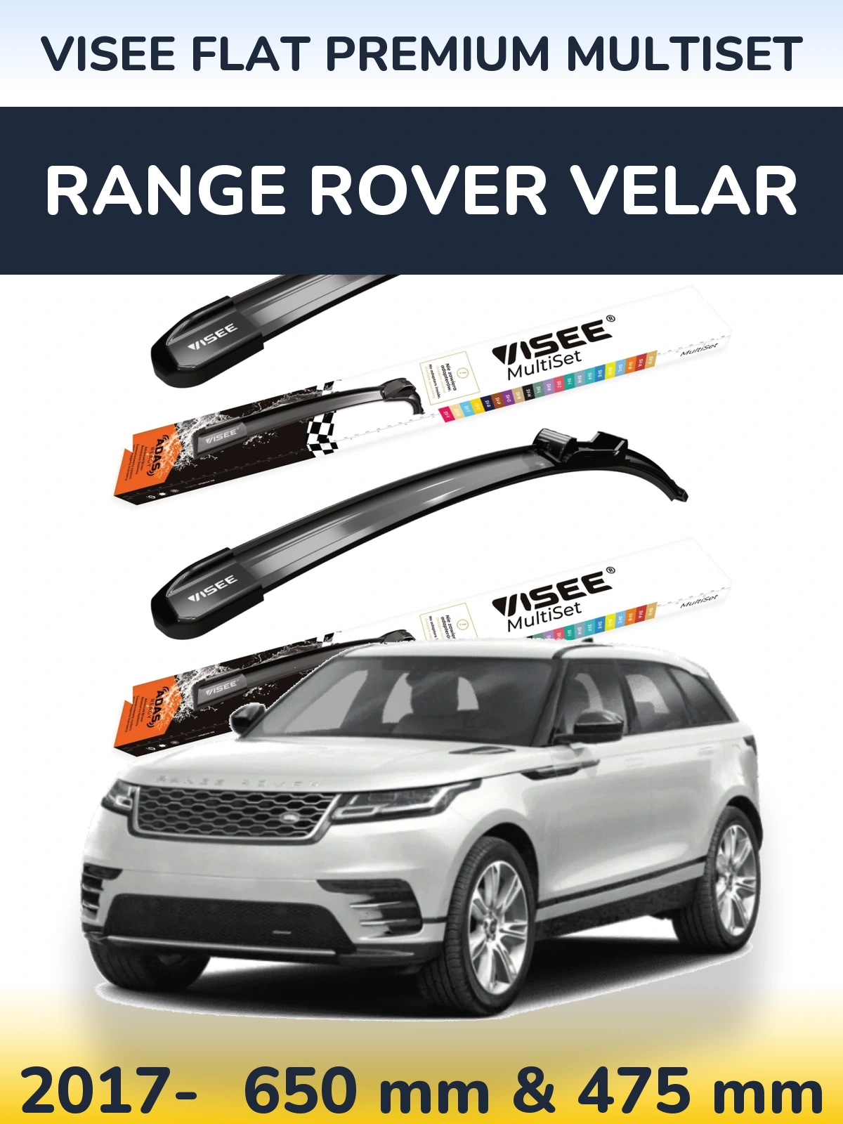 Комплект передних дворников VISEE FLAT PREMIUM MultiSet 650 & 475 мм для Range Rover Velar 2017-2026