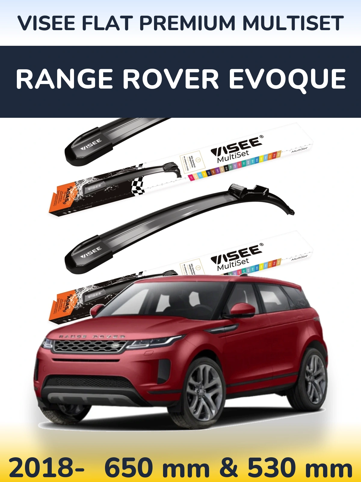 Комплект передніх щіток VISEE FLAT PREMIUM MultiSet 650 & 530 мм для Range Rover Evoque 2018-2026