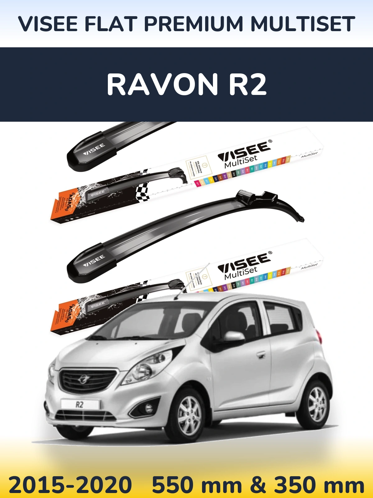 Komplet przednich wycieraczek VISEE FLAT PREMIUM MultiSet 550 & 350 mm do Ravon R2 2015-2020