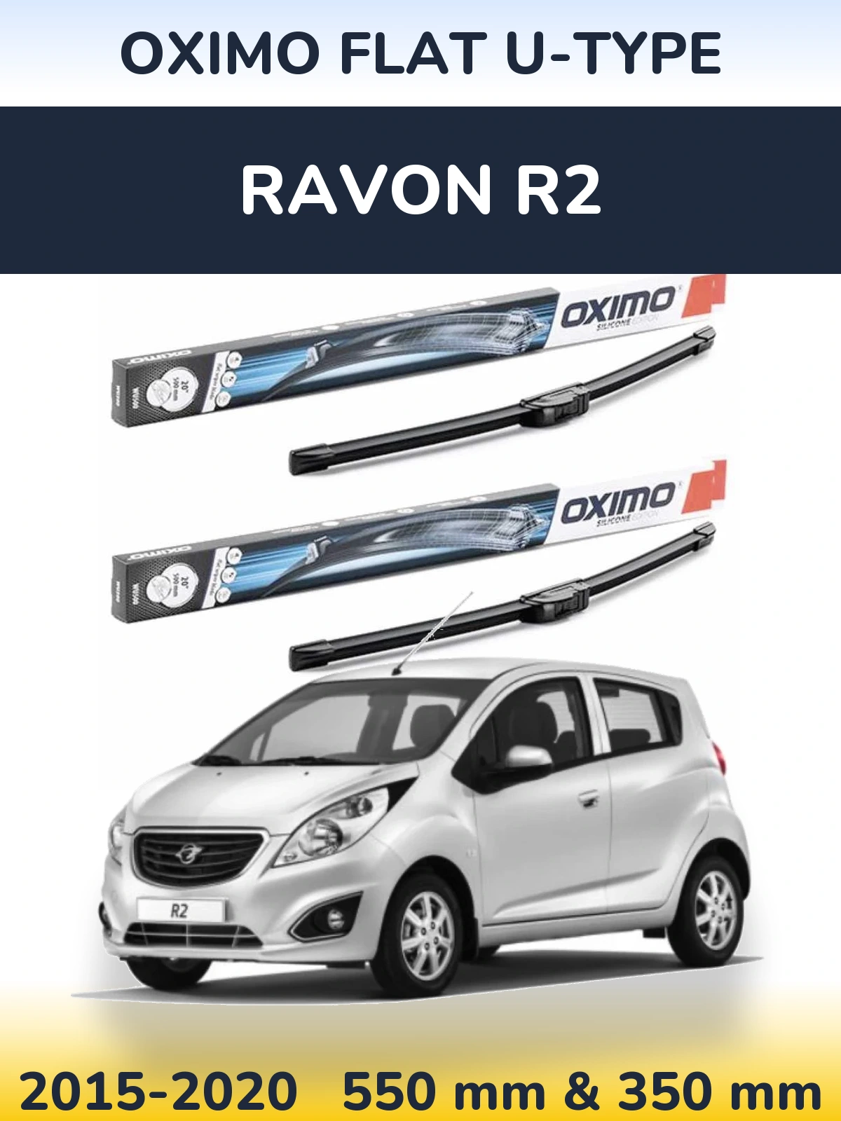 Komplet przednich wycieraczek Oximo Flat U-type 550 & 350 mm do Ravon R2 2015-2020