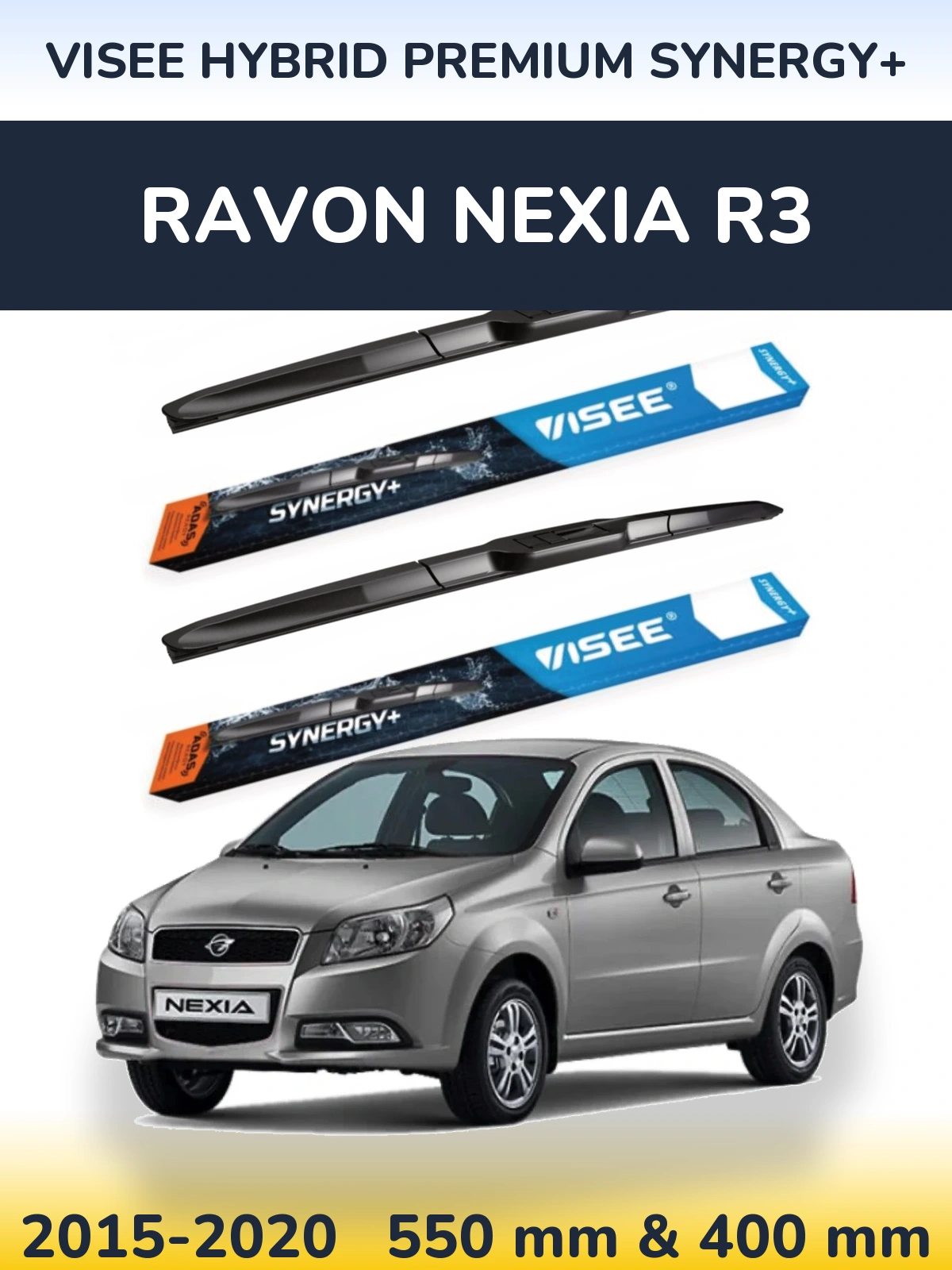 Komplet przednich wycieraczek VISEE HYBRID PREMIUM SYNERGY+ 550 & 400 mm do Ravon Nexia R3 2015-2020