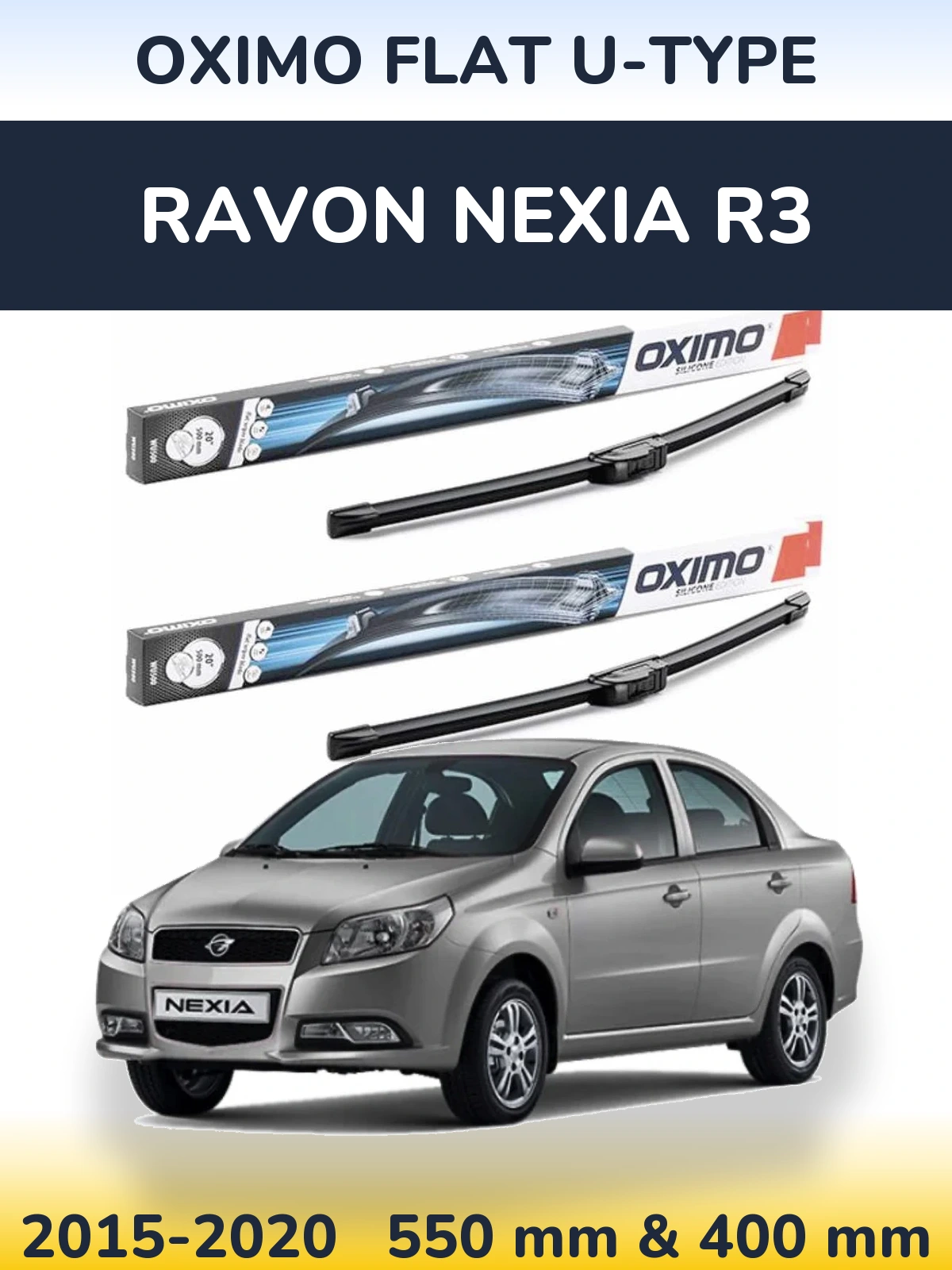 Komplet przednich wycieraczek Oximo Flat U-type 550 & 400 mm do Ravon Nexia R3 2015-2020