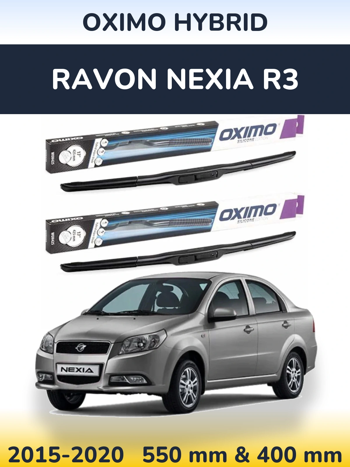 Komplet przednich wycieraczek Oximo Hybrid 550 & 400 mm do Ravon Nexia R3 2015-2020
