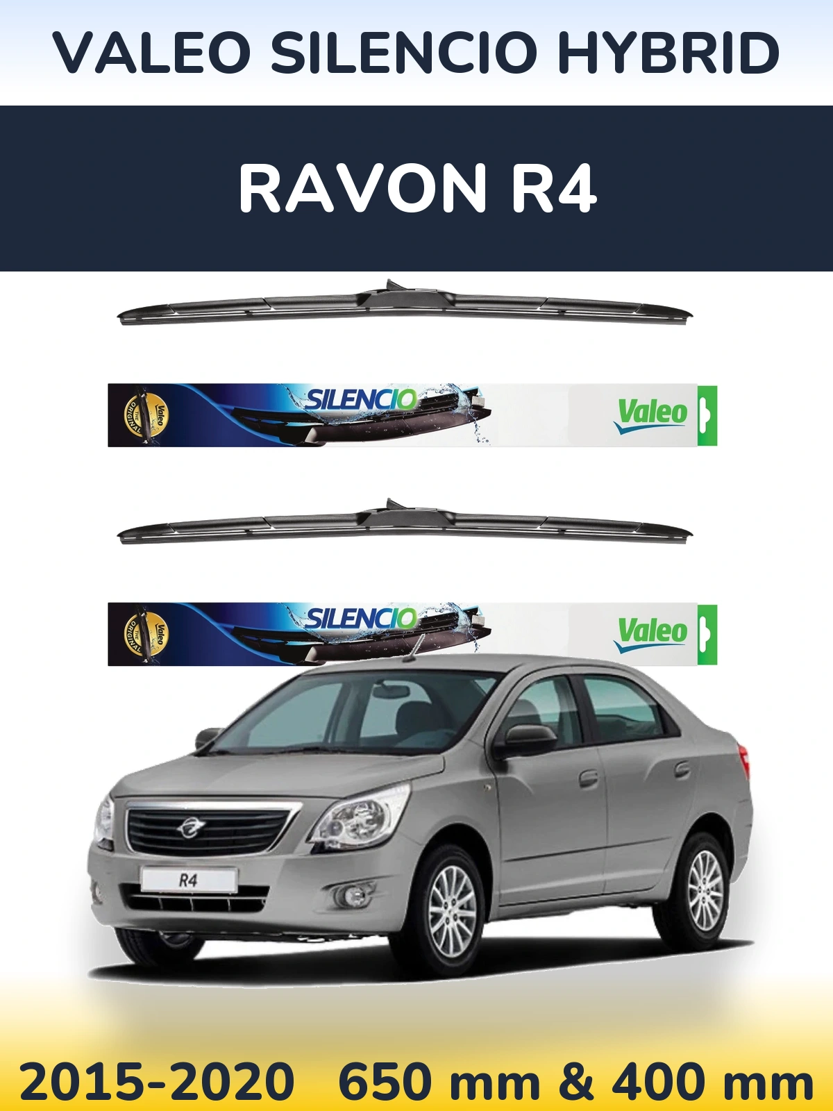 Komplet przednich wycieraczek Valeo Silencio Hybrid 650 & 400 mm do Ravon R4 2015-2020