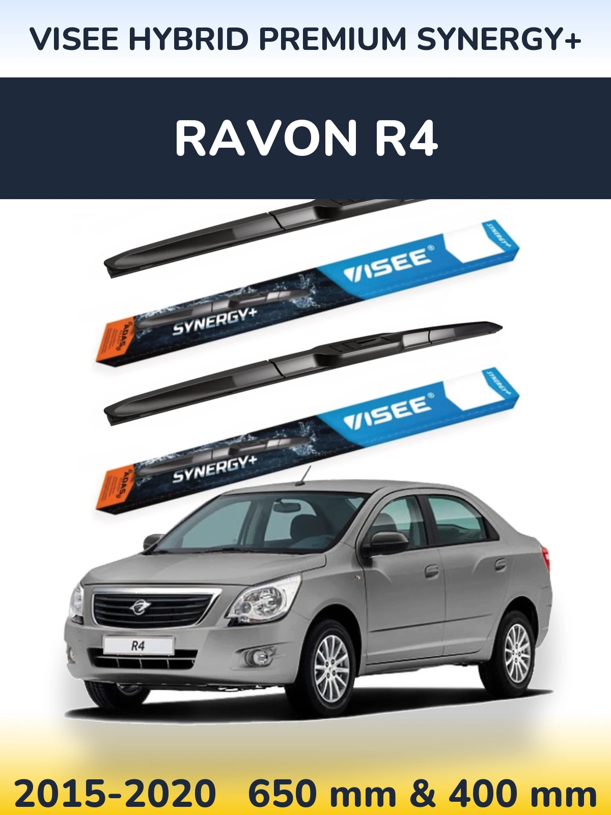 Komplet przednich wycieraczek VISEE HYBRID PREMIUM SYNERGY+ 650 & 400 mm do Ravon R4 2015-2020