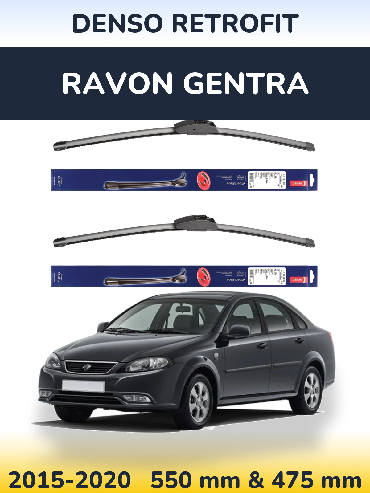 Komplet przednich wycieraczek Denso Retrofit 550 & 475 mm do Ravon Gentra 2015-2020