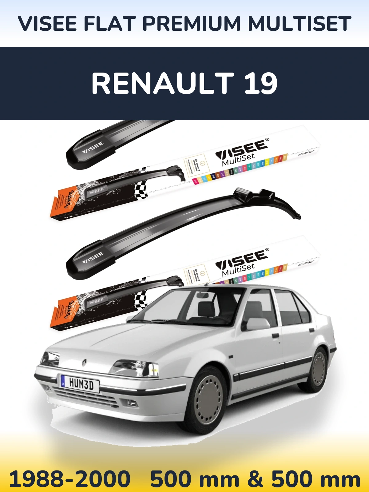 Komplet przednich wycieraczek VISEE FLAT PREMIUM MultiSet 500 & 500 mm do Renault 19 1988-2000