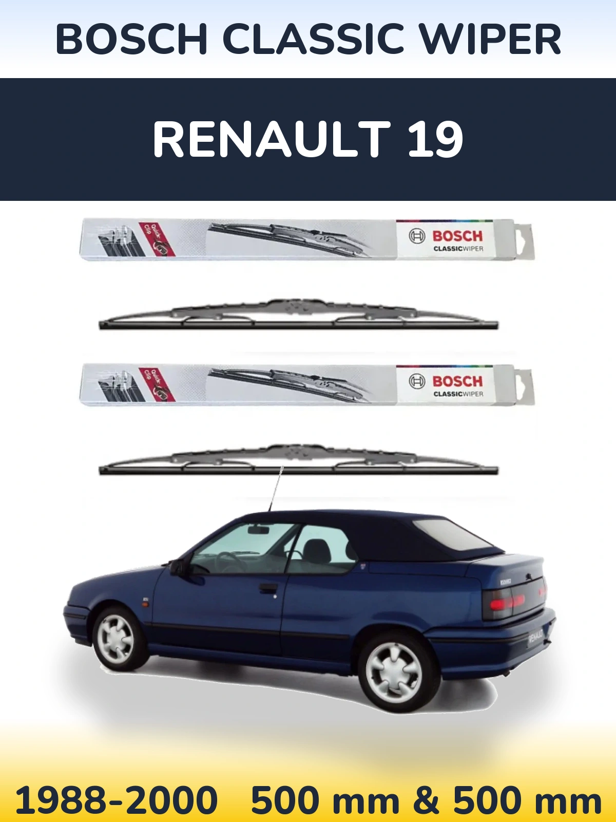 Комплект передніх щіток BOSCH Classic Wiper 500 & 500 мм для Renault 19 1988-2000