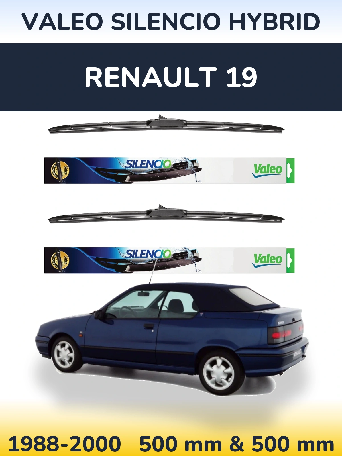 Komplet przednich wycieraczek Valeo Silencio Hybrid 500 & 500 mm do Renault 19 1988-2000