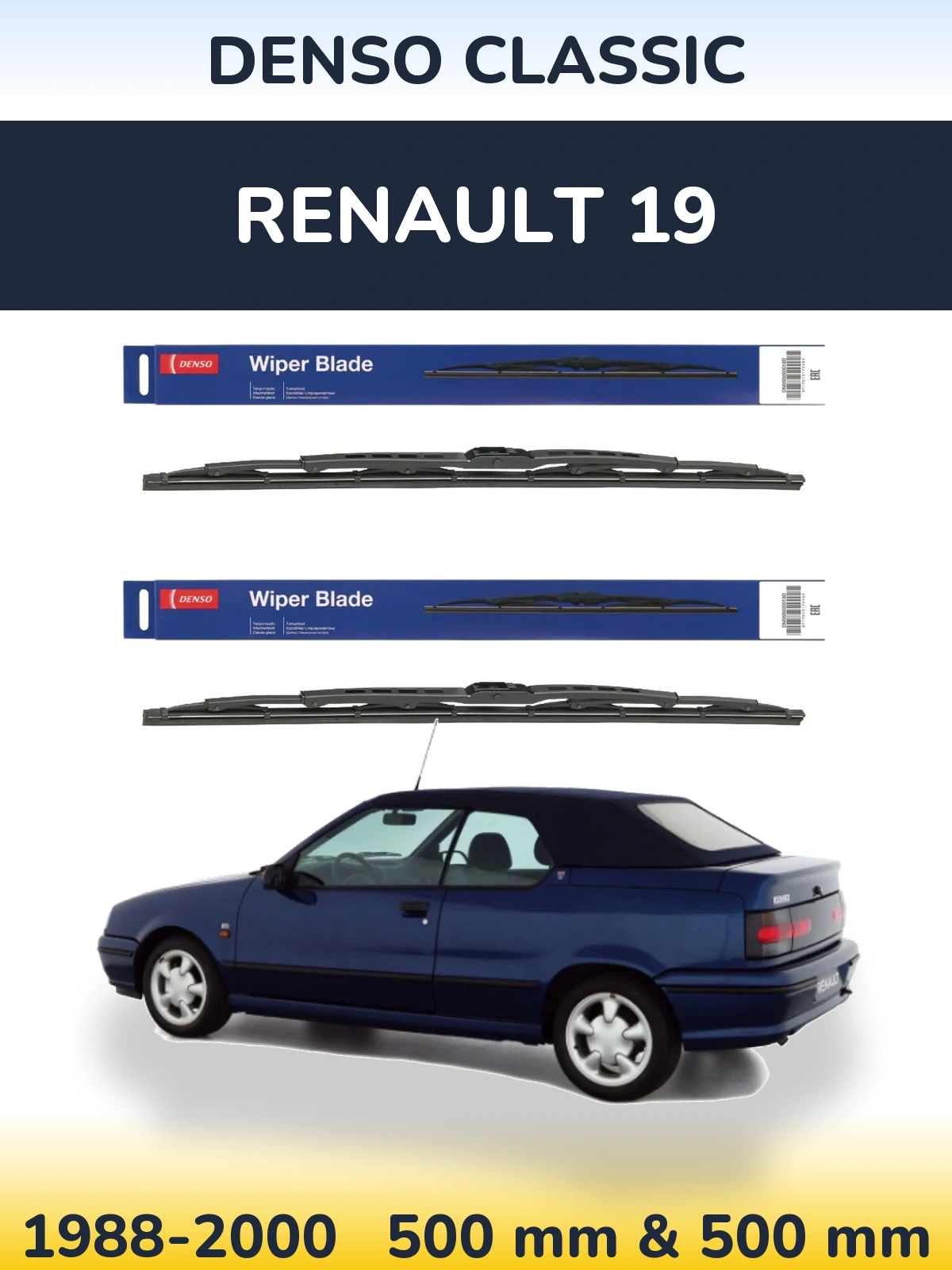 Комплект передних дворников Denso Classic 500 & 500 мм для Renault 19 1988-2000