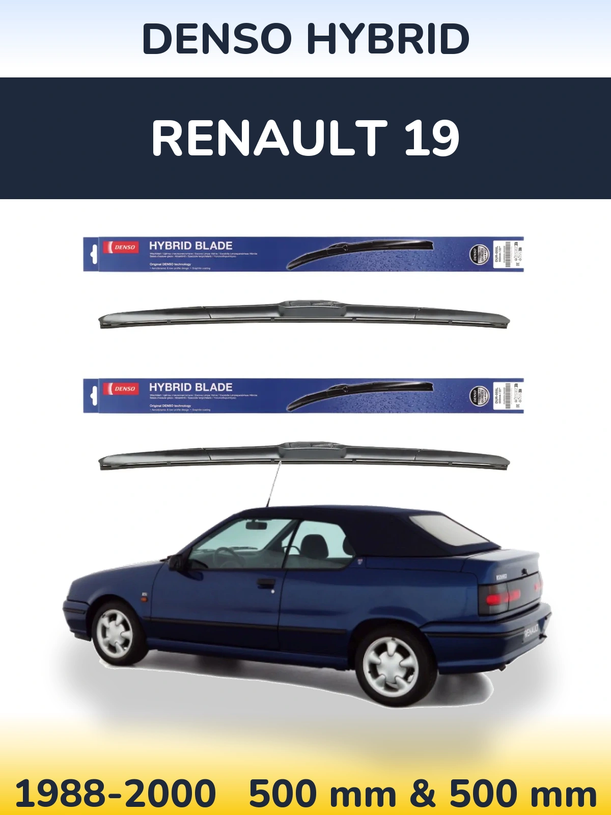 Komplet przednich wycieraczek Denso Hybrid 500 & 500 mm do Renault 19 1988-2000