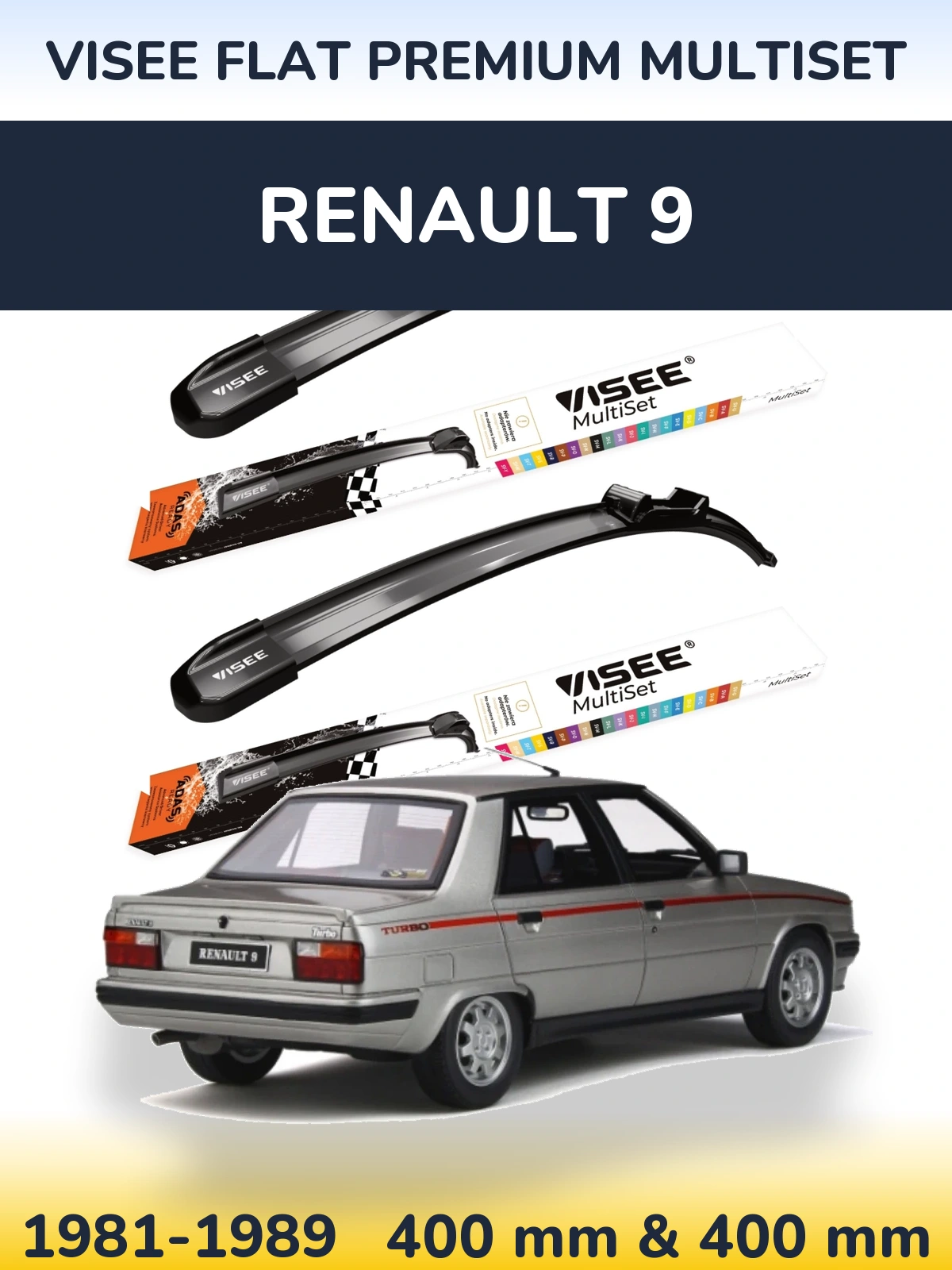 Front wiper blade set VISEE FLAT PREMIUM MultiSet 400 & 400 mm for Renault 9 1981-1989