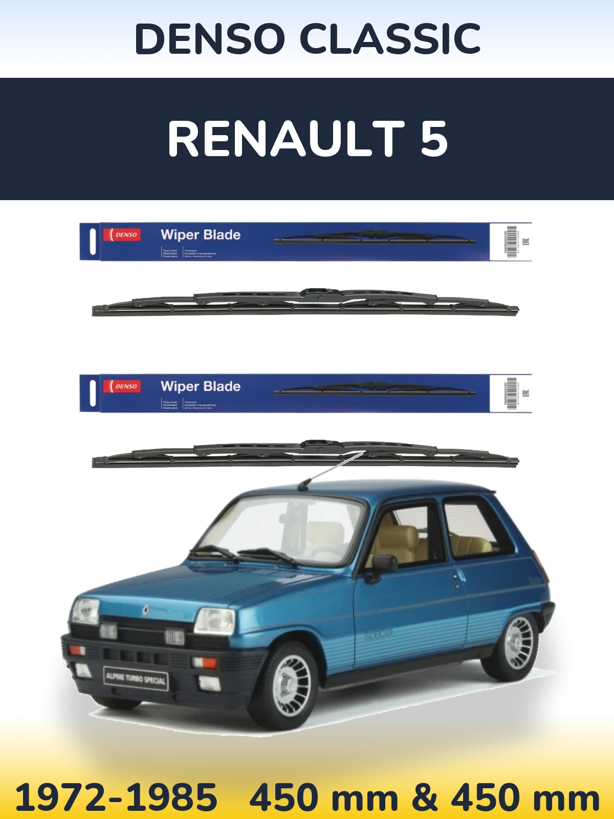 Комплект передних дворников Denso Classic 450 & 450 мм для Renault 5 1972-1985