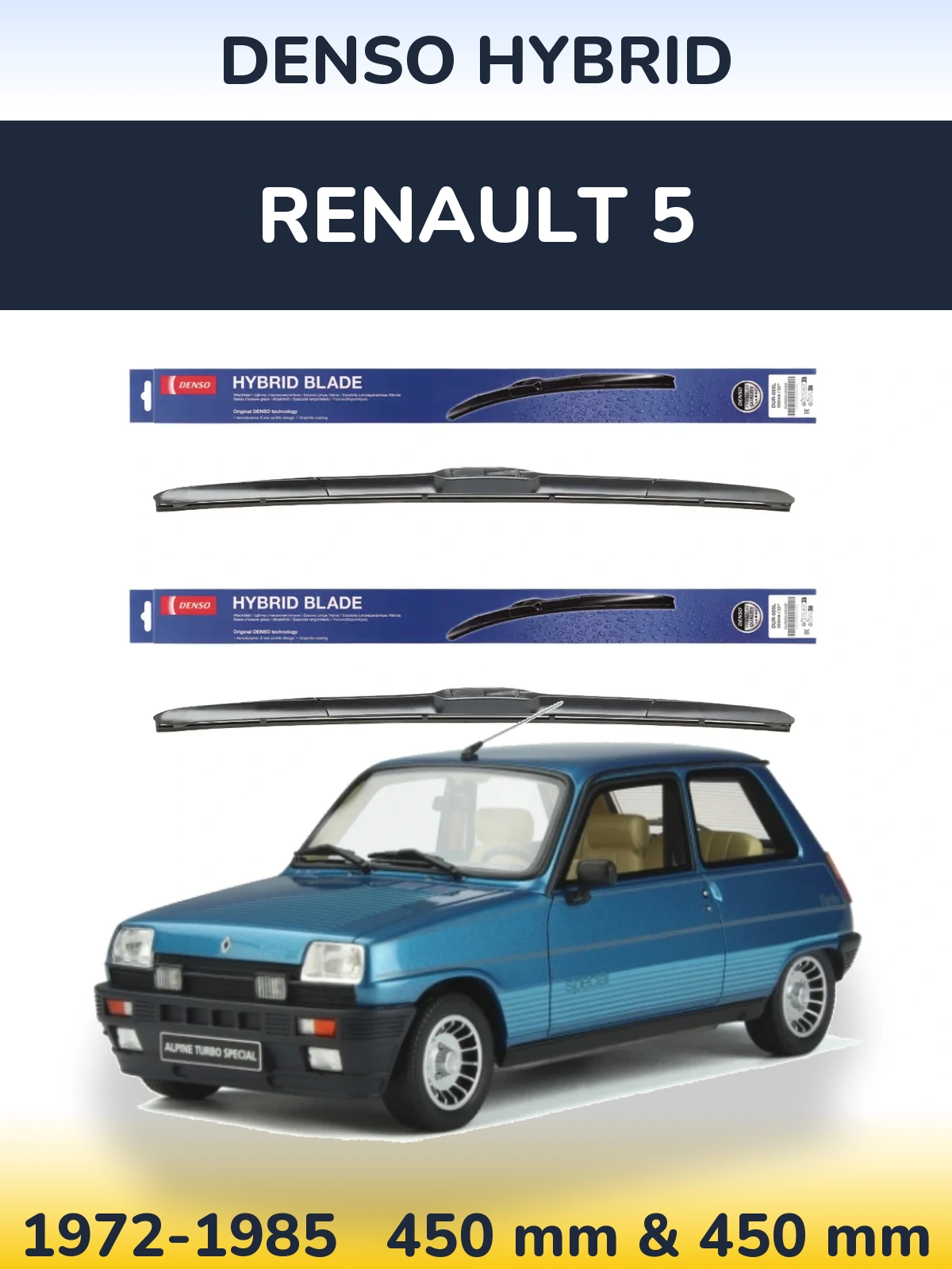 Комплект передних дворников Denso Hybrid 450 & 450 мм для Renault 5 1972-1985