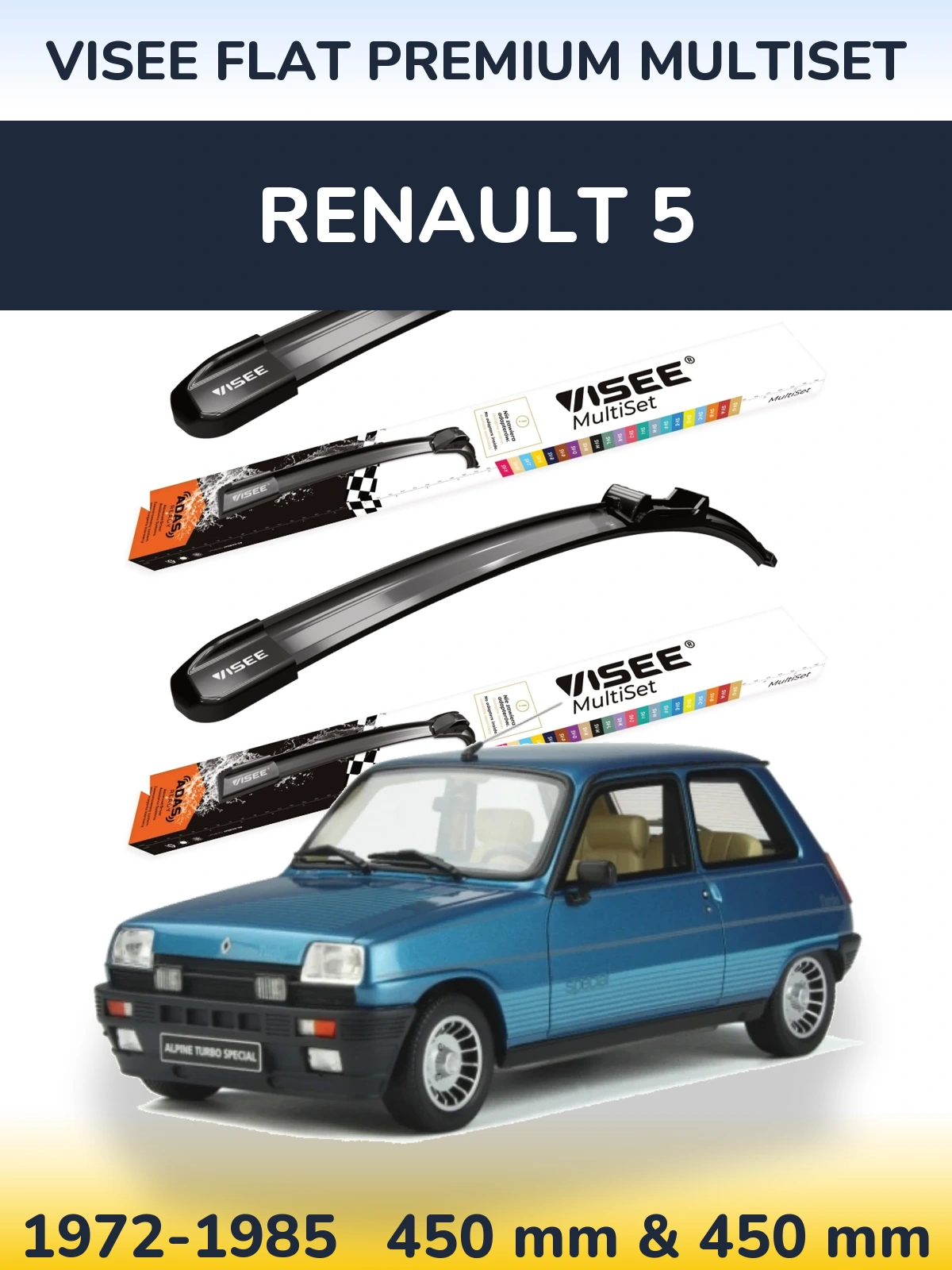 Front wiper blade set VISEE FLAT PREMIUM MultiSet 450 & 450 mm for Renault 5 1972-1985