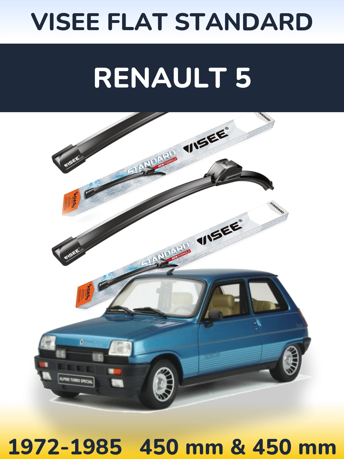 Komplet przednich wycieraczek VISEE FLAT STANDARD 450 & 450 mm do Renault 5 1972-1985