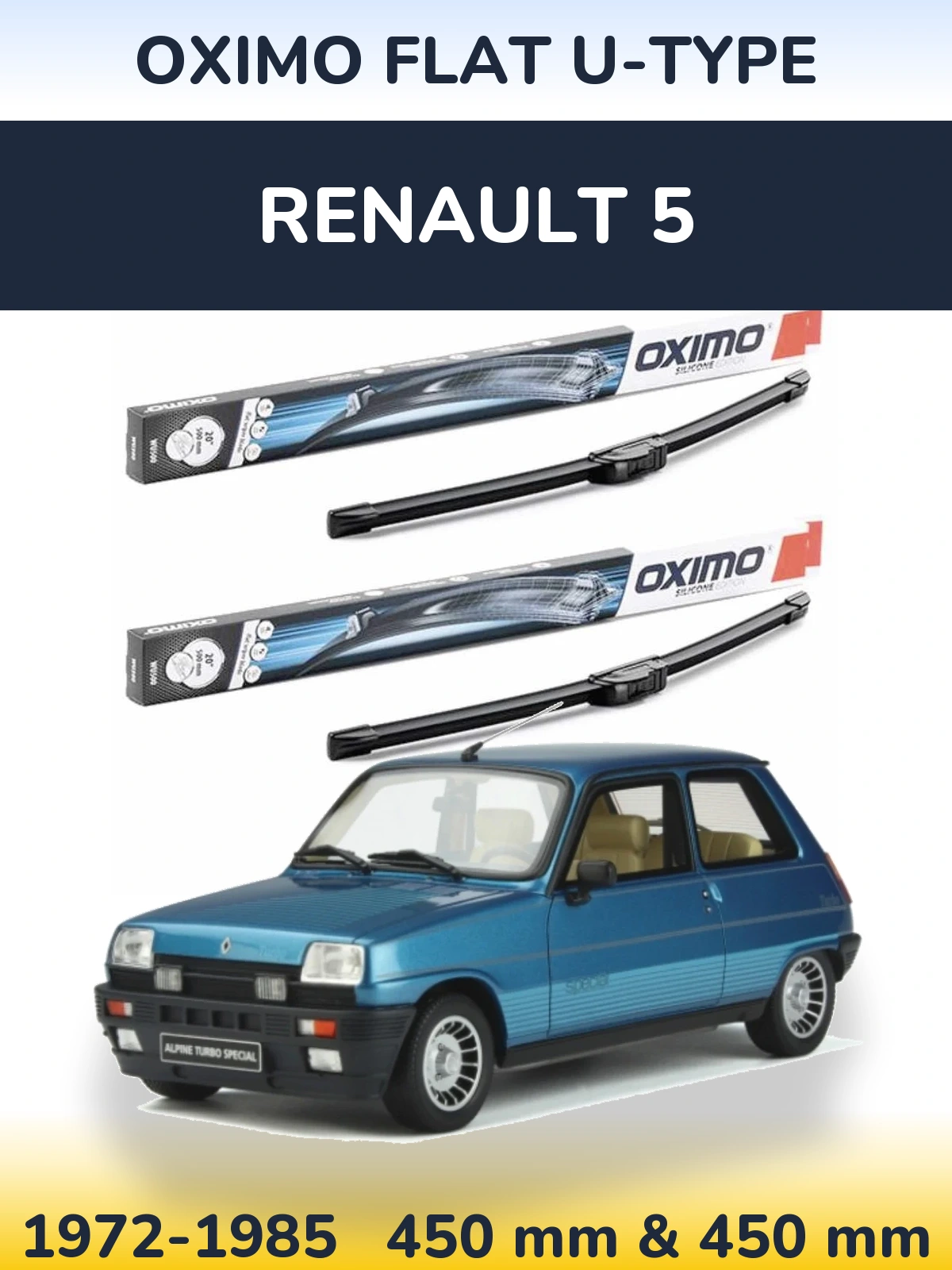 Komplet przednich wycieraczek Oximo Flat U-type 450 & 450 mm do Renault 5 1972-1985