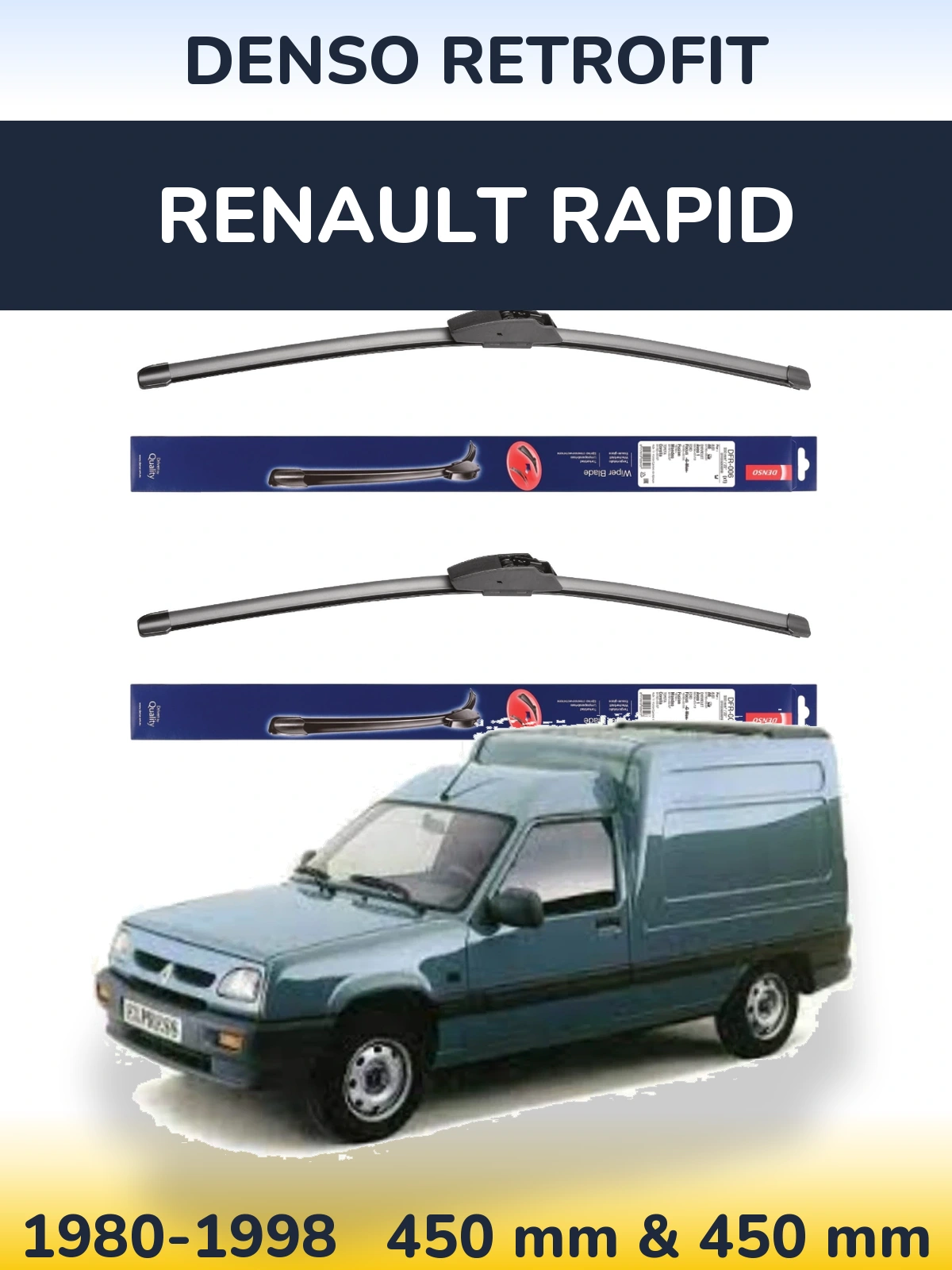 Komplet przednich wycieraczek Denso Retrofit 450 & 450 mm do Renault Rapid 1980-1998