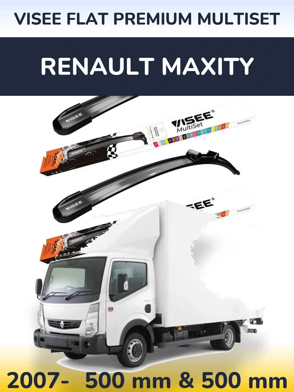 Комплект передніх щіток VISEE FLAT PREMIUM MultiSet 500 & 500 мм для Renault Maxity 2007-2026