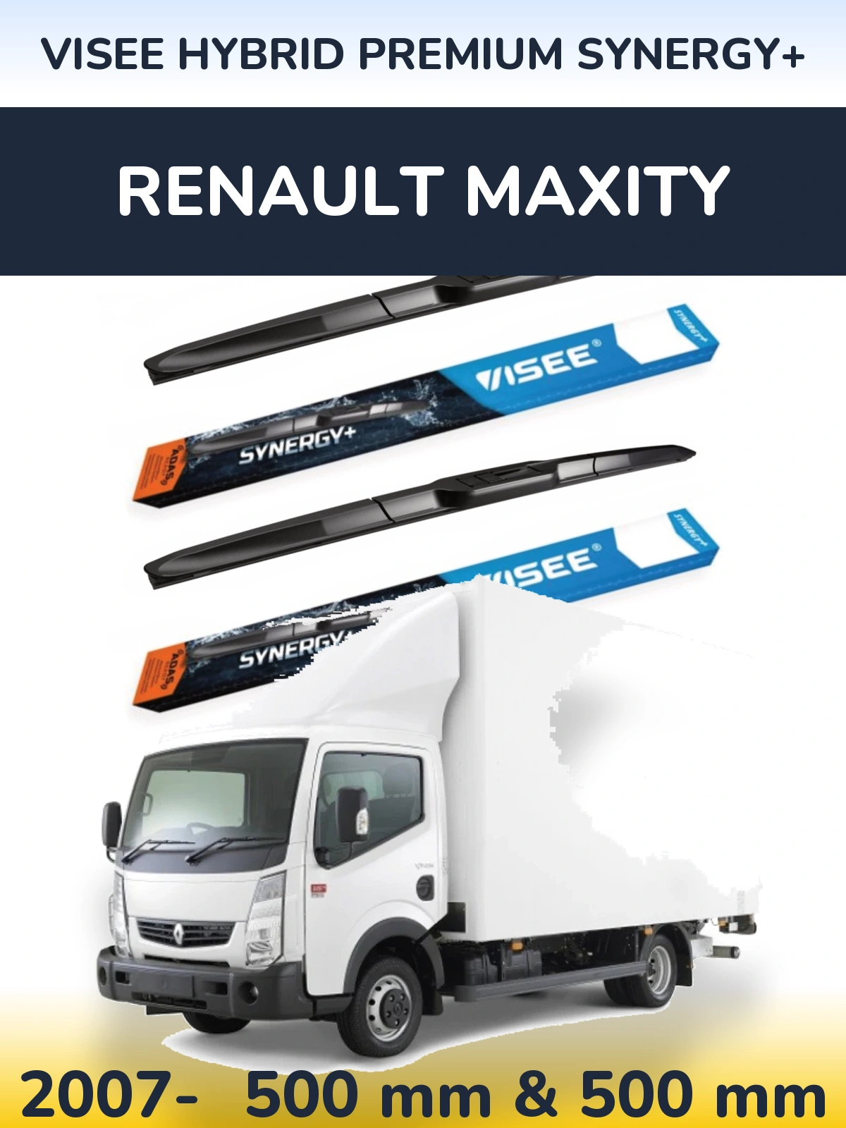 Komplet przednich wycieraczek VISEE HYBRID PREMIUM SYNERGY+ 500 & 500 mm do Renault Maxity 2007-2026
