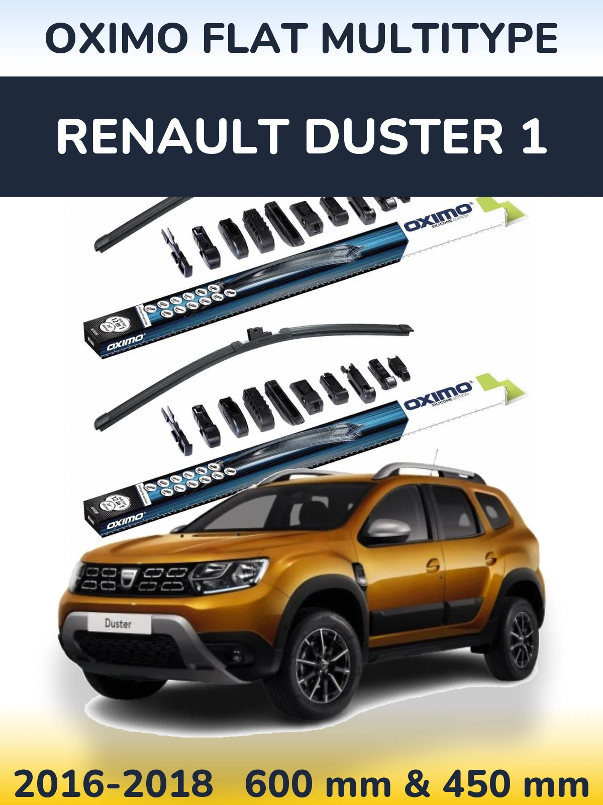 Front wiper blade set Oximo Flat MultiTypee 600 & 450 mm for Renault Duster 1 2016-2018
