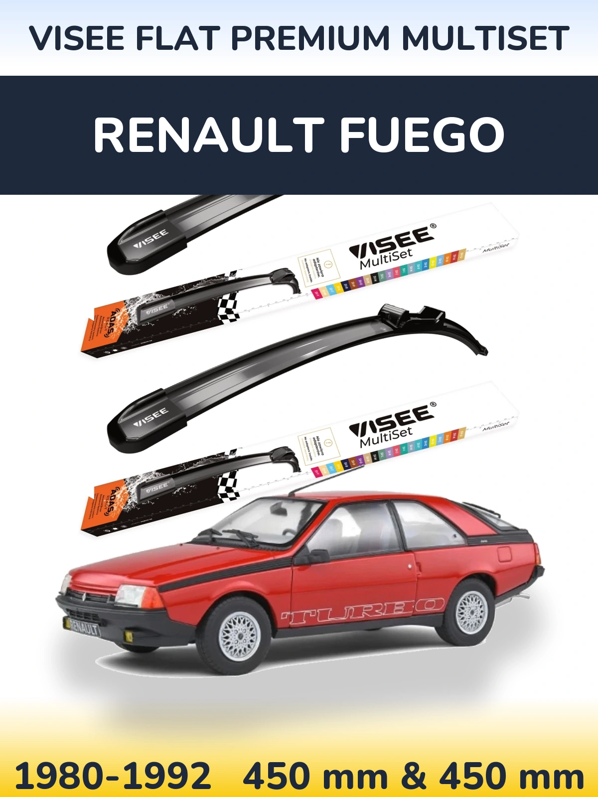 Komplet przednich wycieraczek VISEE FLAT PREMIUM MultiSet 450 & 450 mm do Renault Fuego 1980-1992