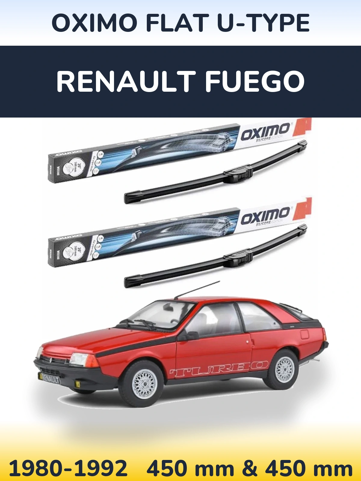 Komplet przednich wycieraczek Oximo Flat U-type 450 & 450 mm do Renault Fuego 1980-1992