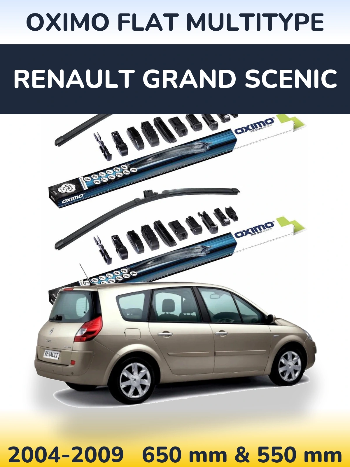 Komplet przednich wycieraczek Oximo Flat MultiType 650 & 550 mm do Renault Grand Scenic 2004-2009