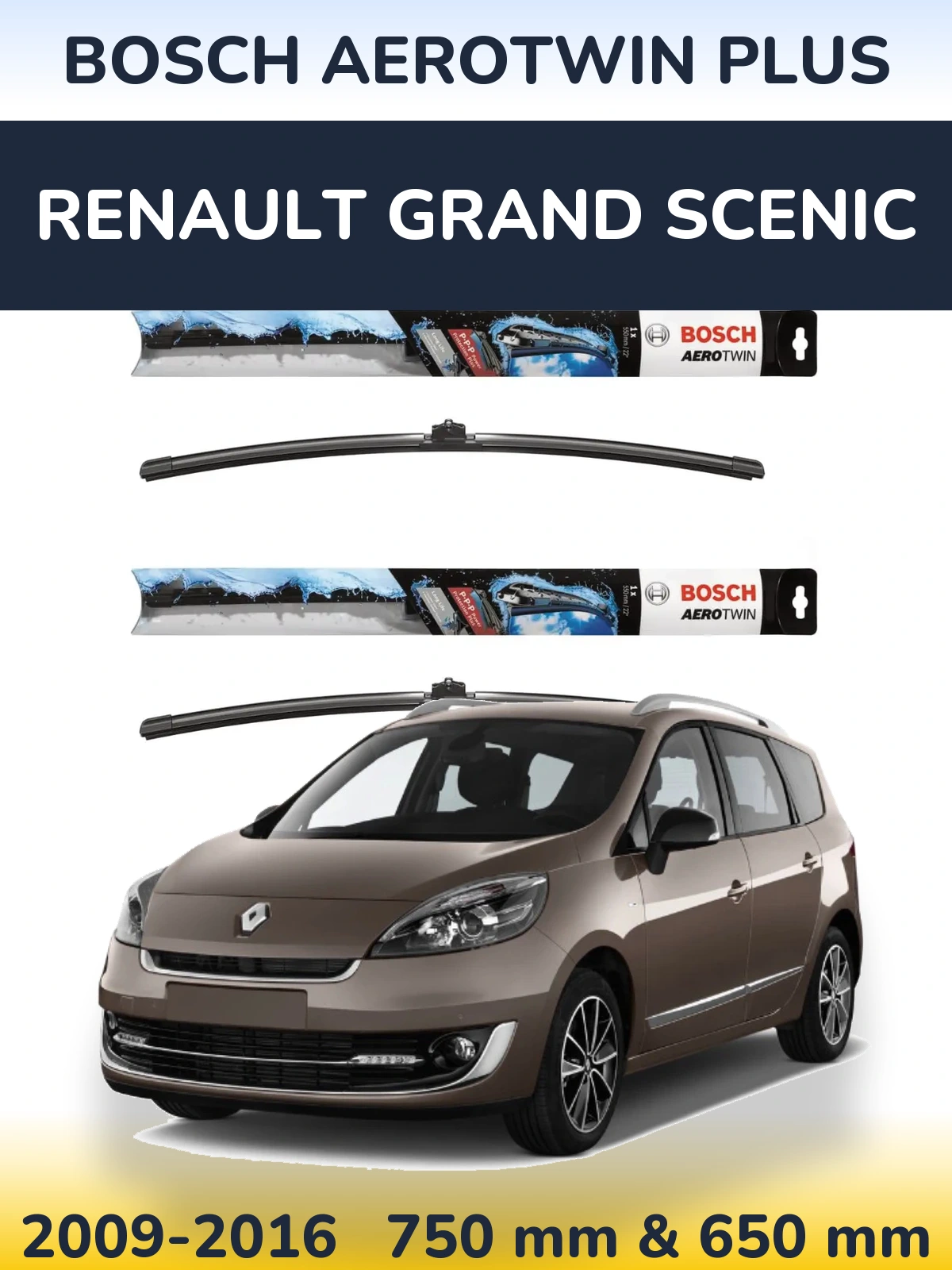 Komplet przednich wycieraczek BOSCH AeroTwin Plus 750 & 650 mm do Renault Grand Scenic 2009-2016