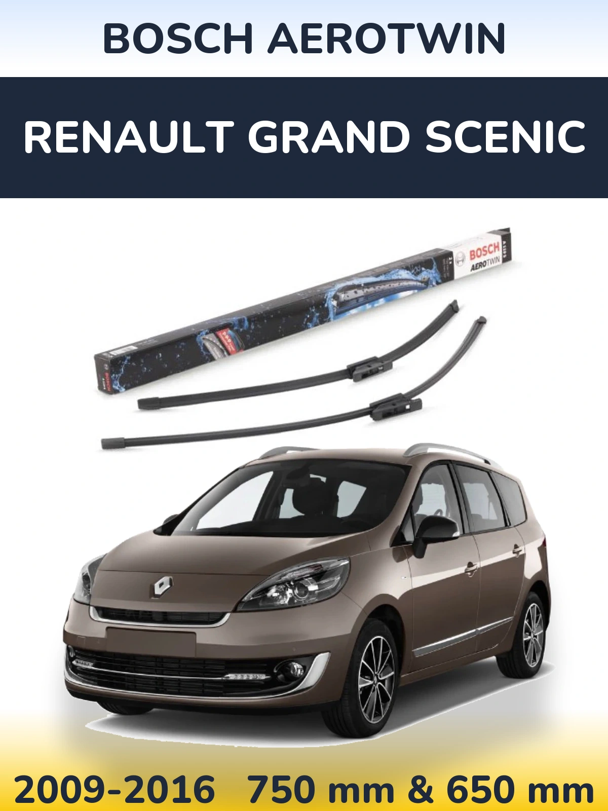 Комплект передних дворников BOSCH AeroTwin 750 & 650 мм для Renault Grand Scenic 2009-2016