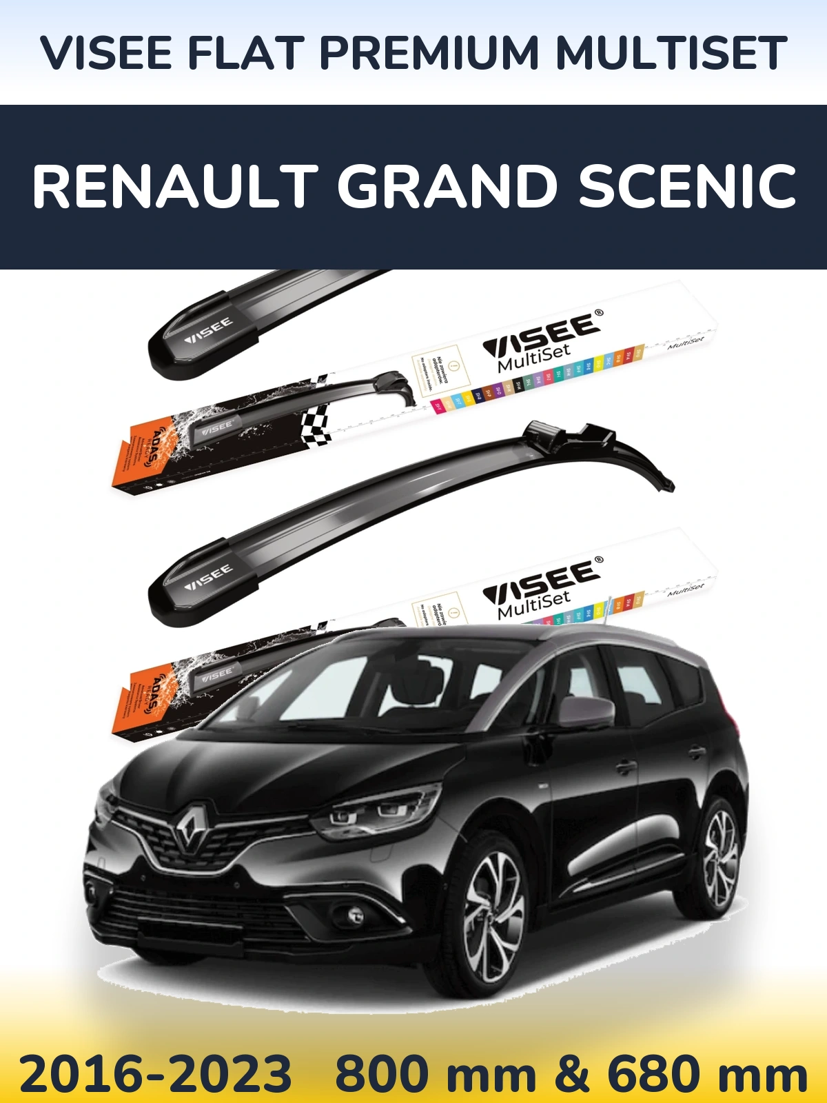 Komplet przednich wycieraczek VISEE FLAT PREMIUM MultiSet 800 & 680 mm do Renault Grand Scenic 2016-2023