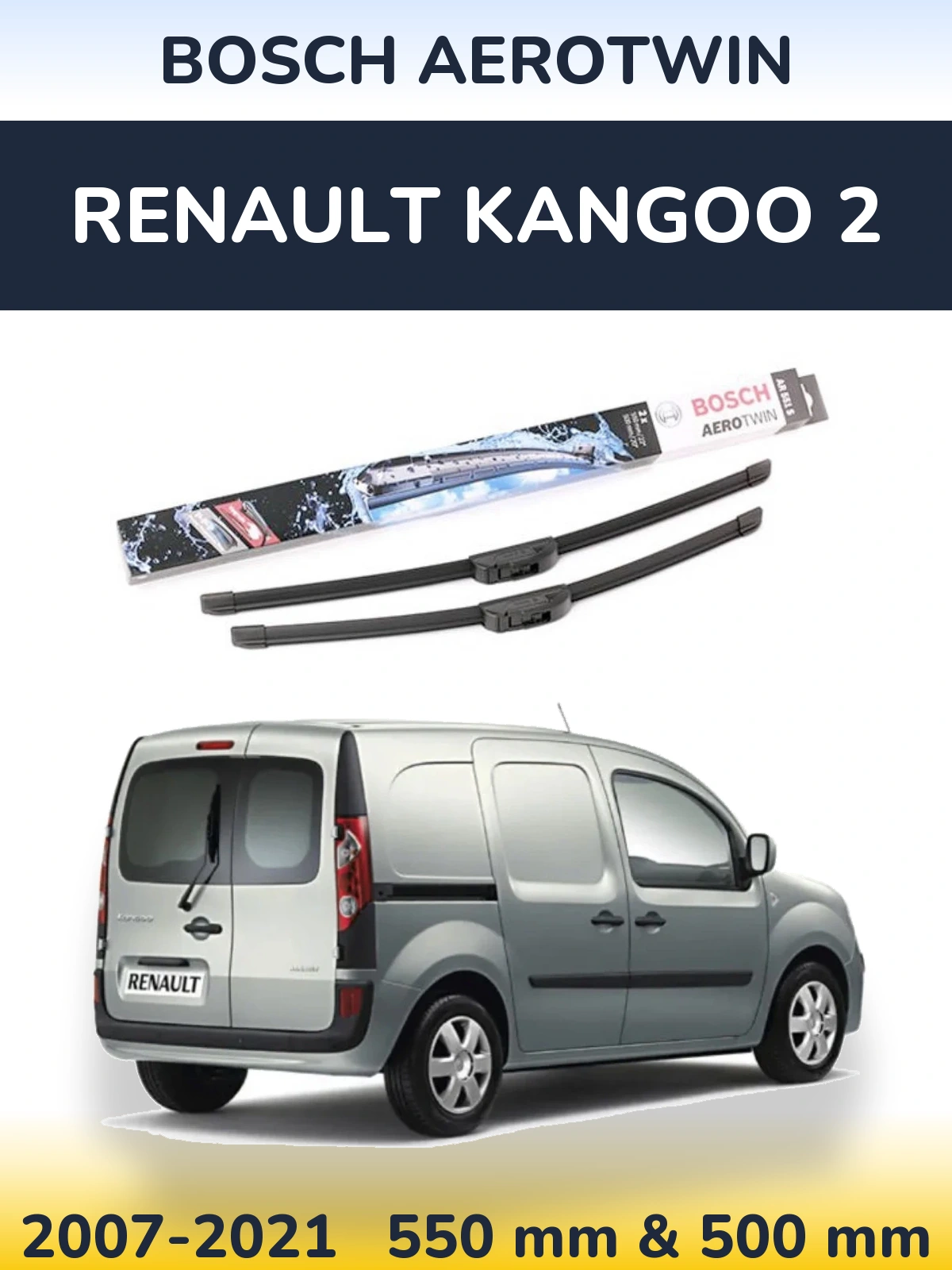 Komplet przednich wycieraczek BOSCH AeroTwin 550 & 500 mm do Renault Kangoo 2 2007-2021