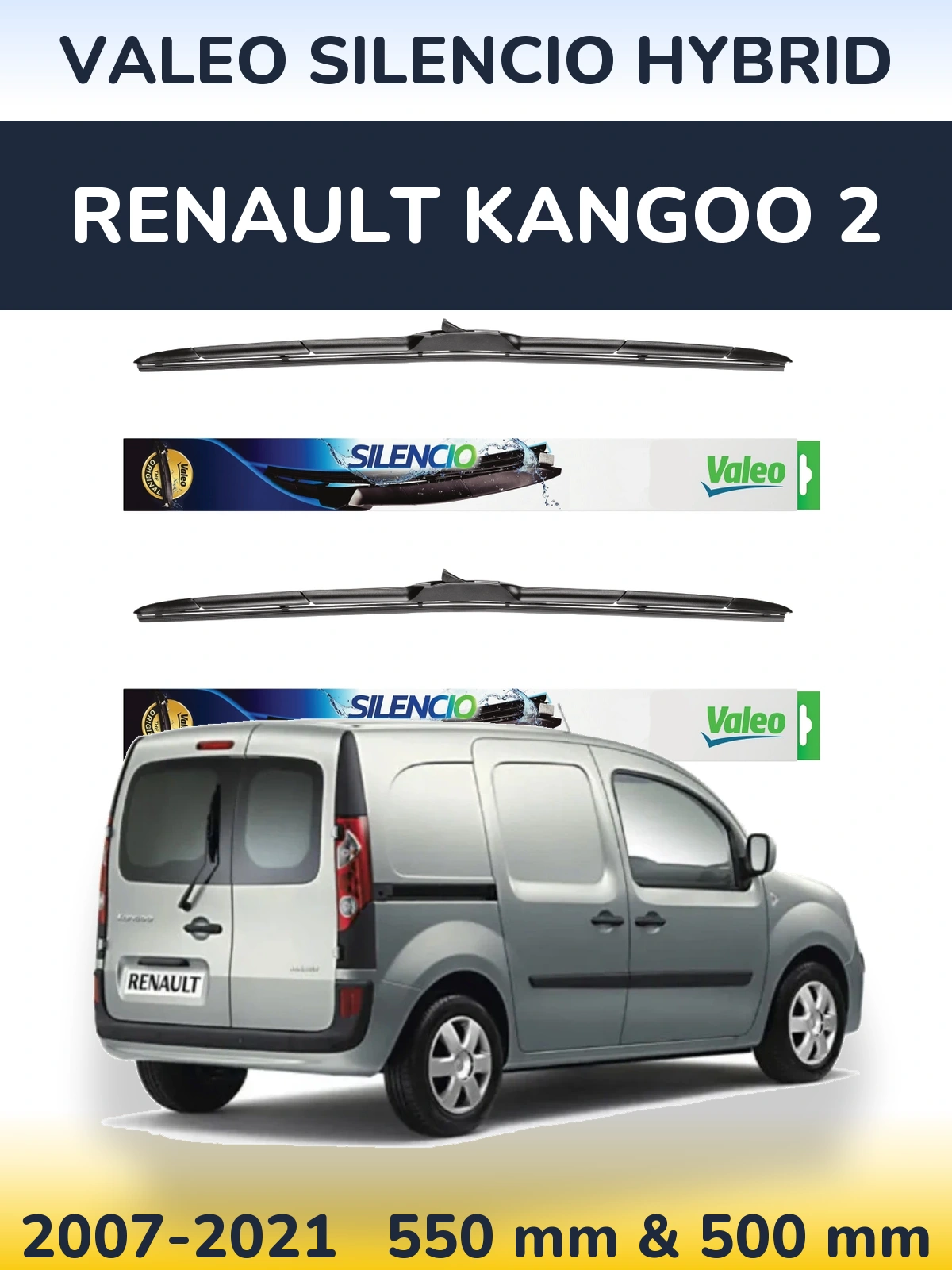 Komplet przednich wycieraczek Valeo Silencio Hybrid 550 & 500 mm do Renault Kangoo 2 2007-2021