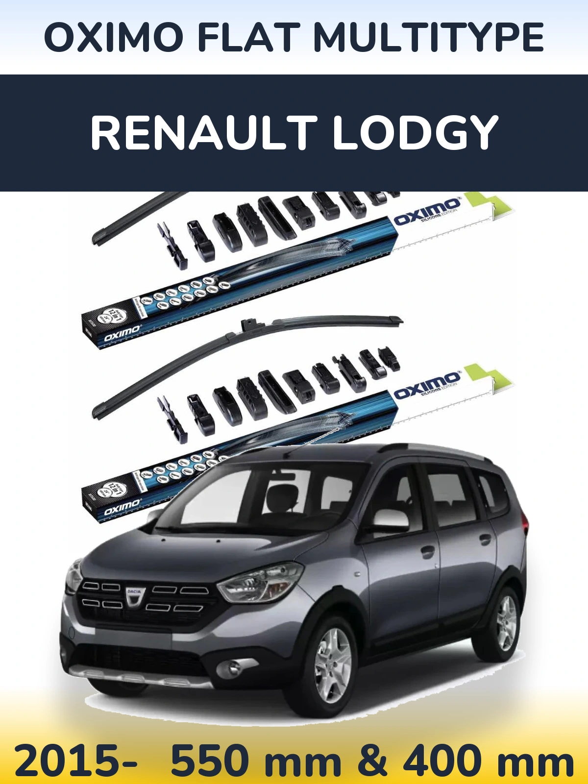 Komplet przednich wycieraczek Oximo Flat MultiType 550 & 400 mm do Renault Lodgy 2015-2026