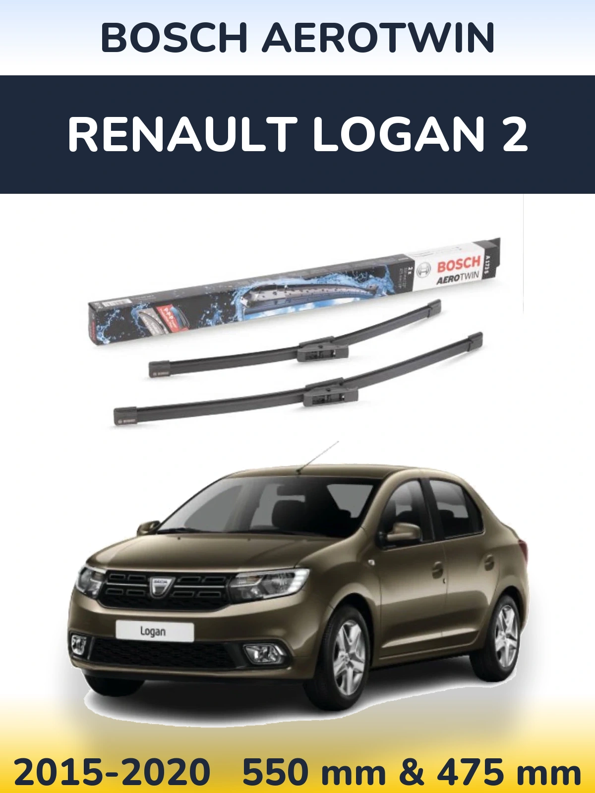 Комплект передних дворников BOSCH AeroTwin 550 & 475 мм для Renault Logan 2 2015-2020
