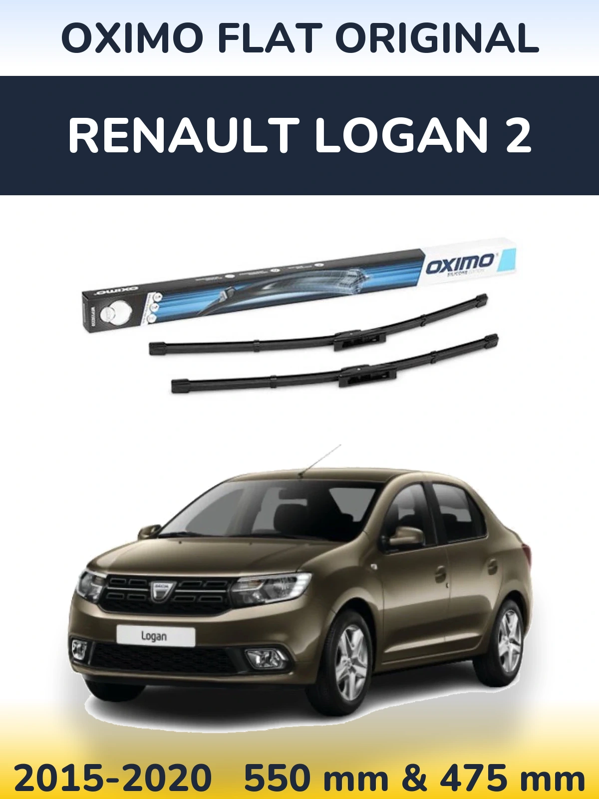 Front wiper blade set Oximo Flat Original 550 & 475 mm for Renault Logan 2 2015-2020